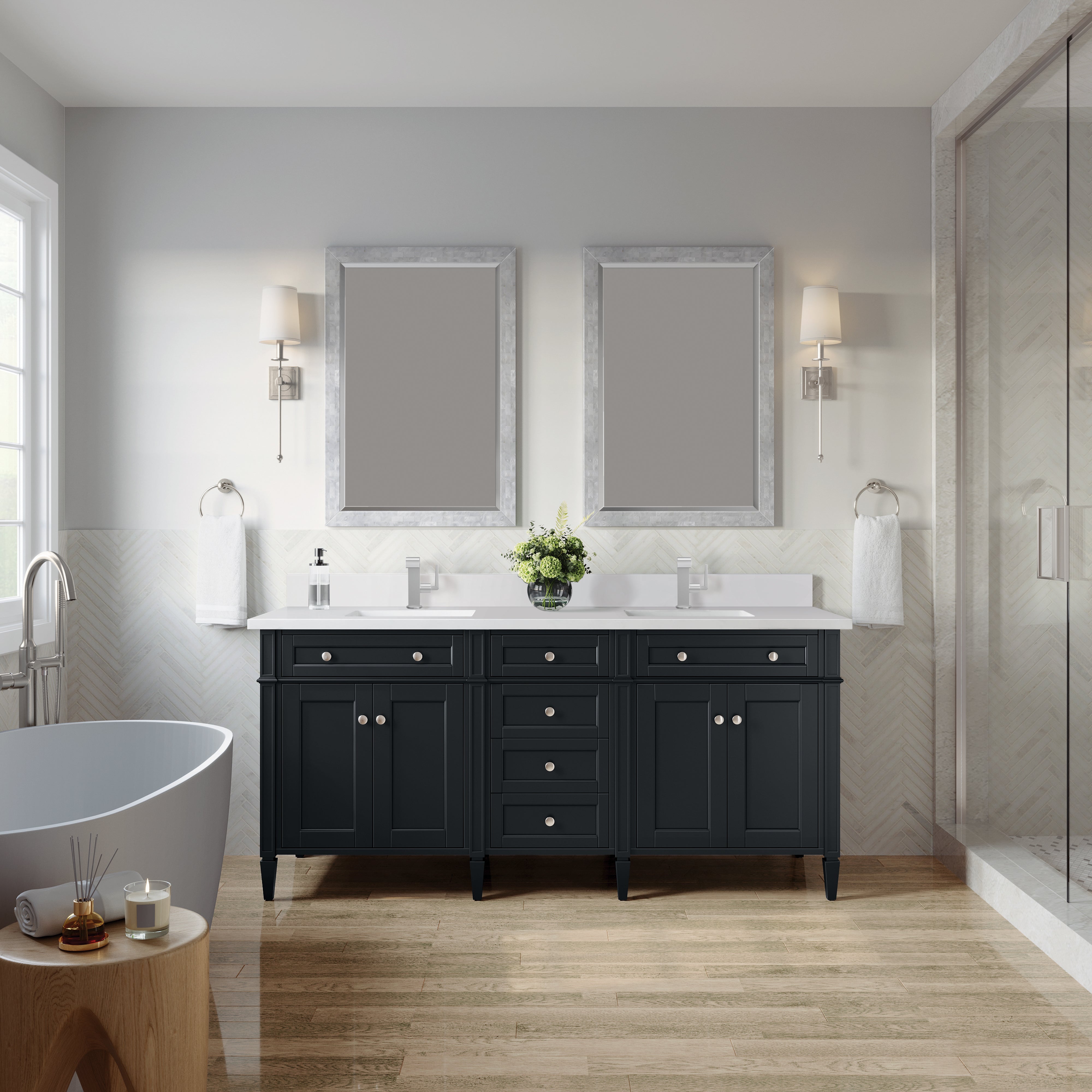 James Martin Brittany 72" Double Vanity in Black Onyx with 3cm Countertop