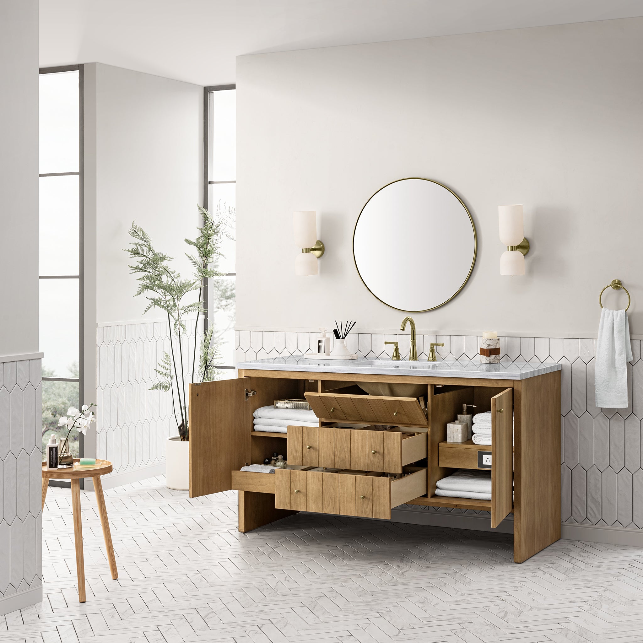 James Martin Hudson 60" Single Vanity in Light Natural Oak with 3cm Countertop