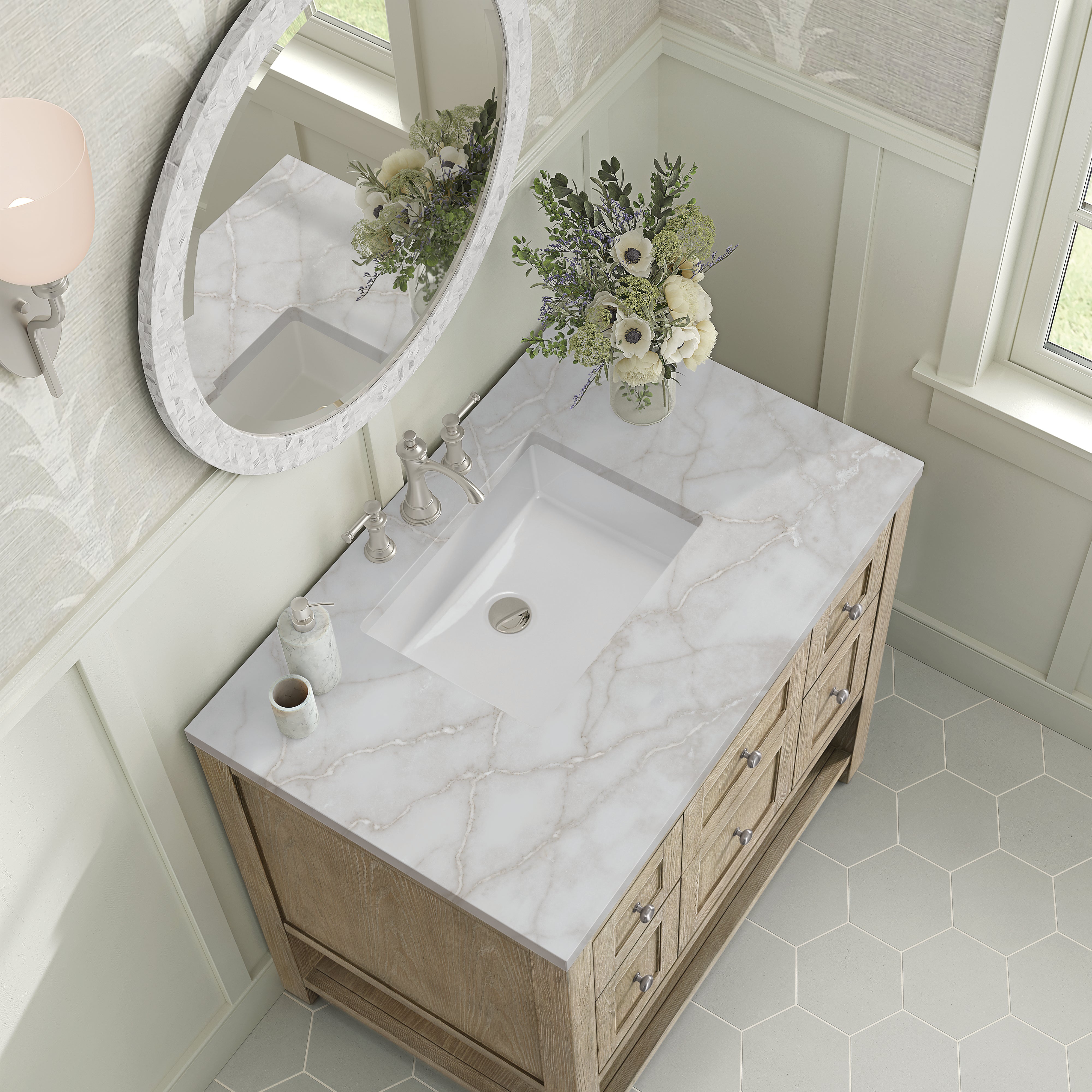 James Martin Breckenridge 36" Single in Whitewashed Oak with 3cm Countertop