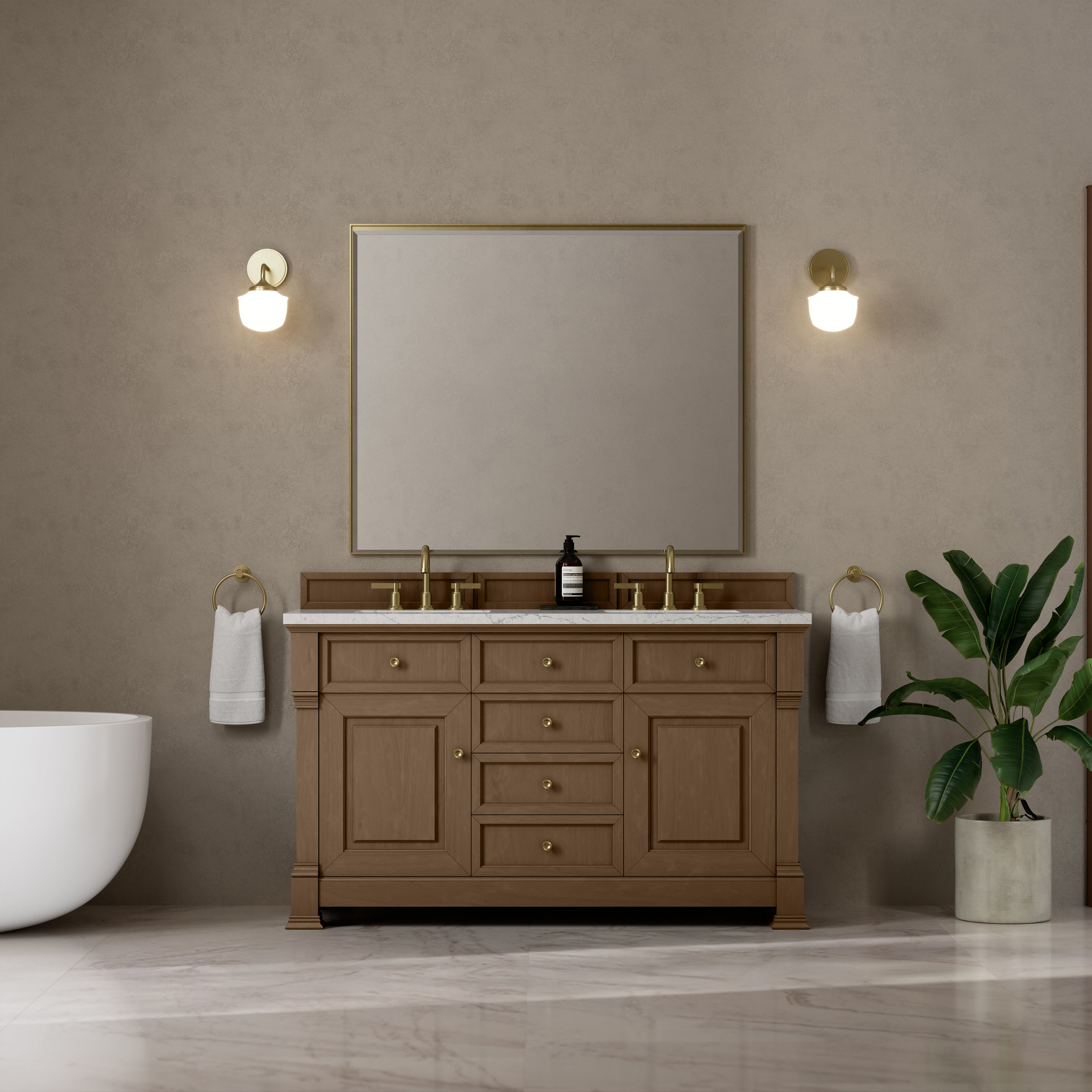 James Martin Brookfield 60" Double Vanity in Pecan with 3cm Countertop
