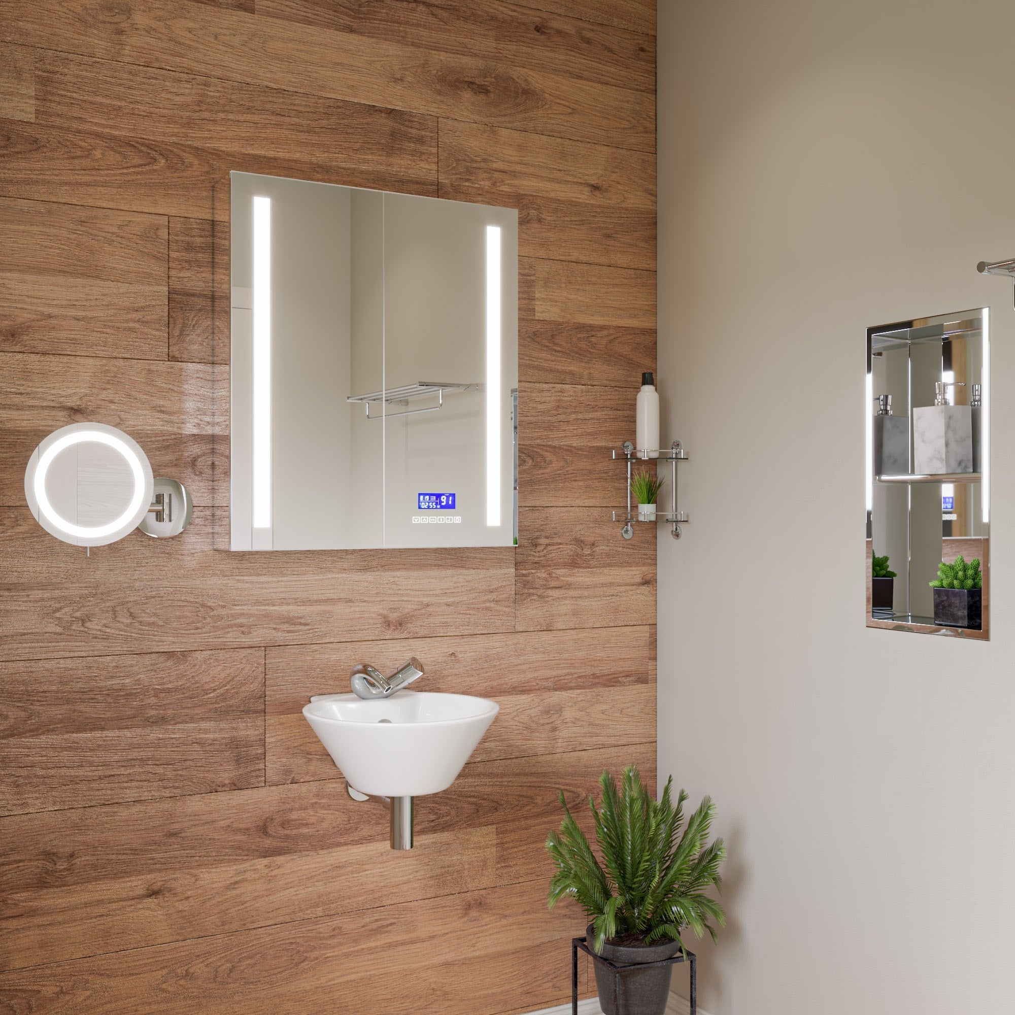 ALFI brand ABM9WLED Wall Mount Round 9" 5x Magnifying Cosmetic Mirror with Light