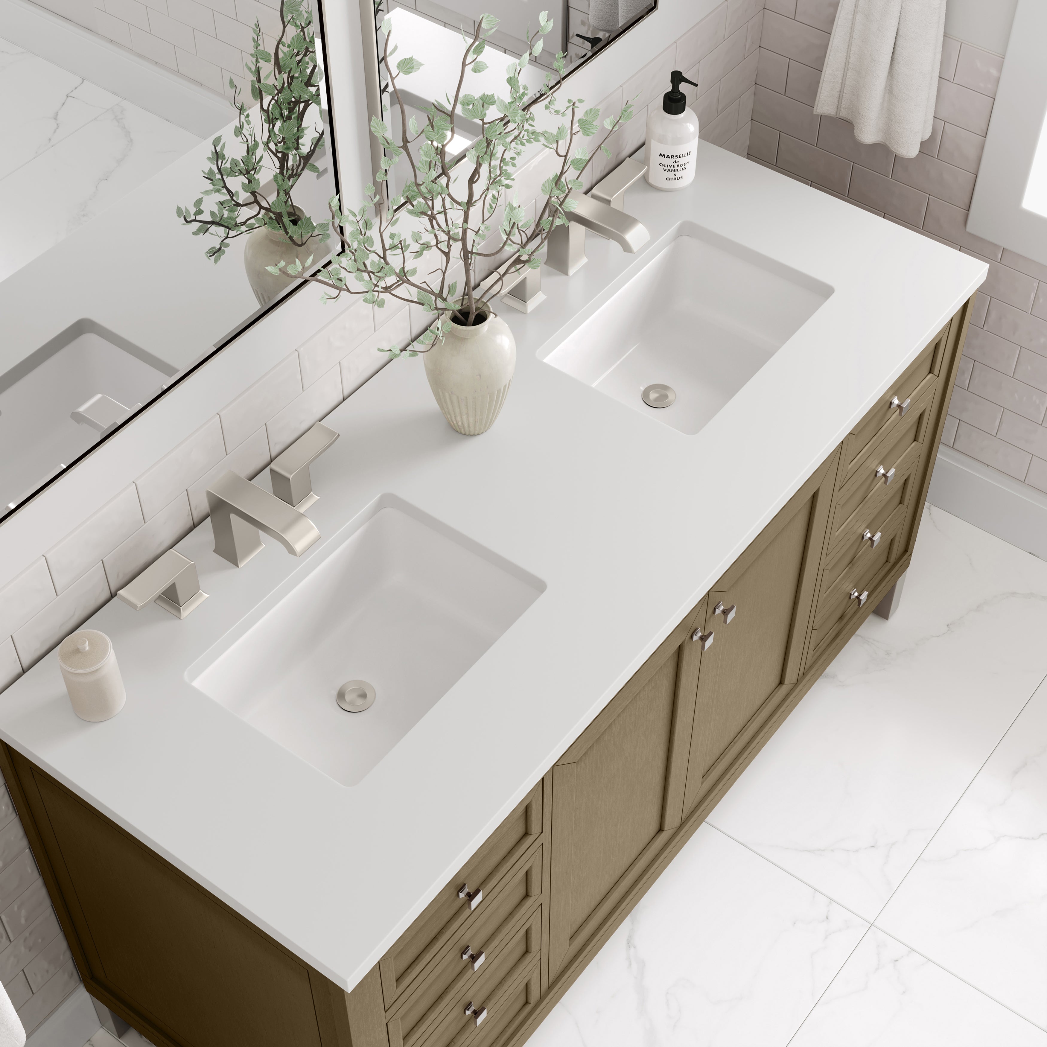 James Martin Chicago 60" Double Vanity in Walnut Whisper with 3cm Countertop