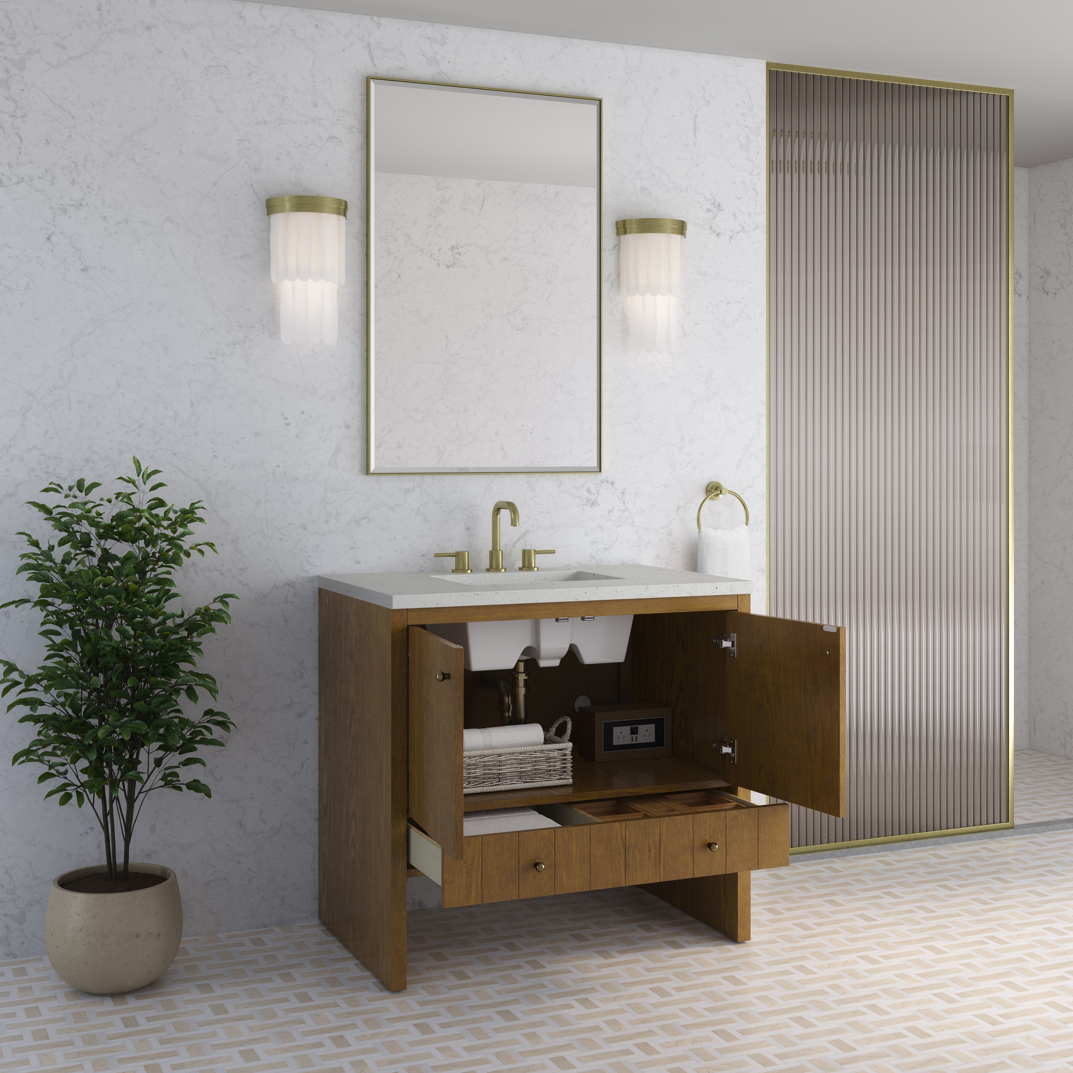 James Martin Hudson 36" Single Vanity in Honey Oak with 3cm Countertop
