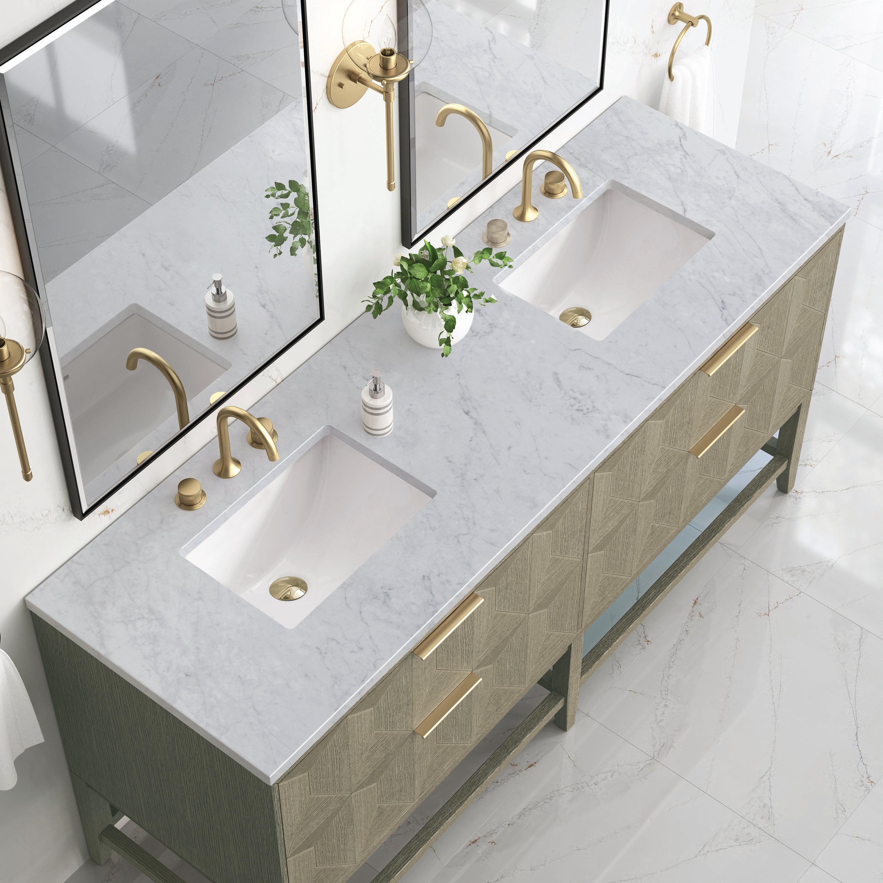 James Martin Emmeline 72" Double Vanity in Pebble Oak with 3cm Countertop