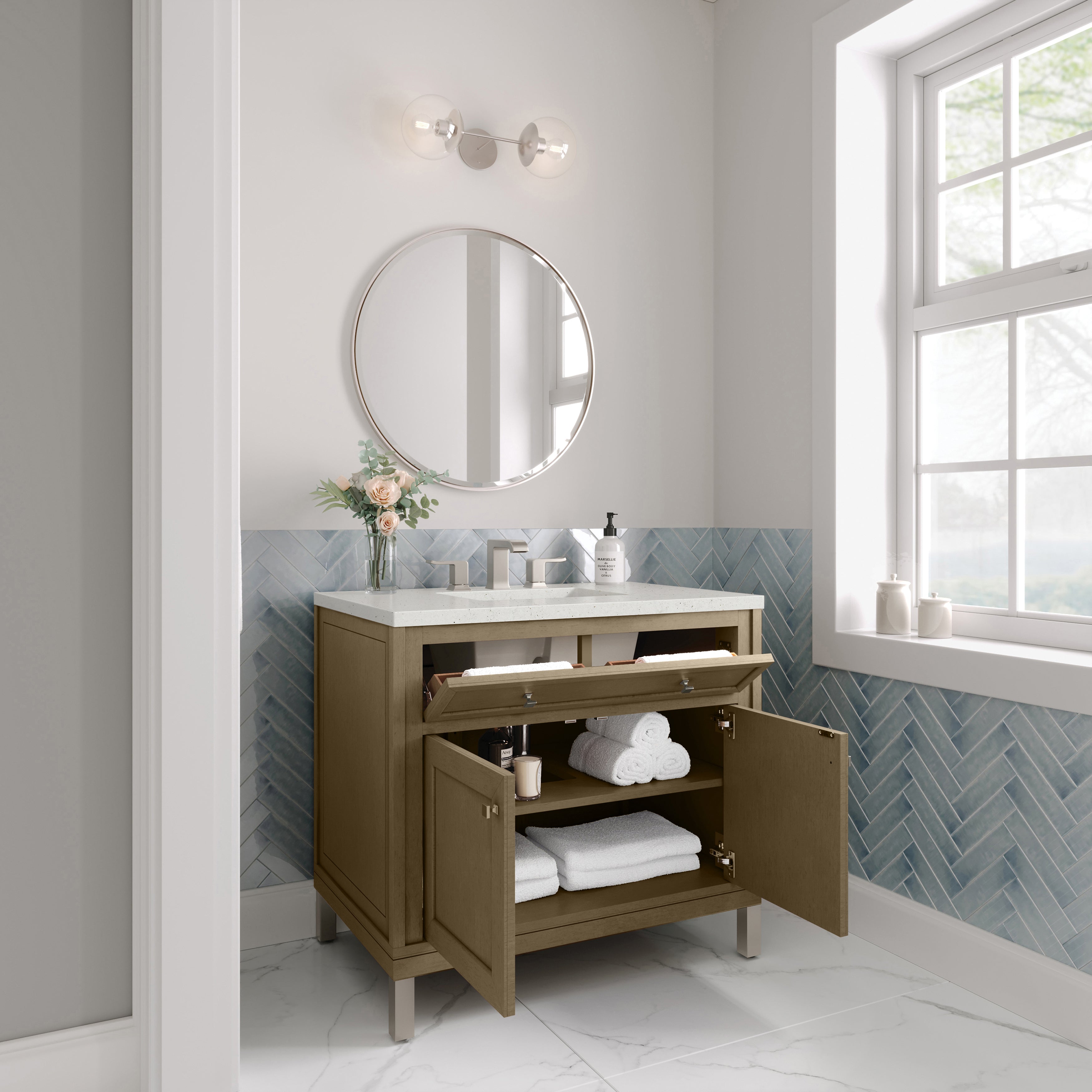 James Martin Chicago 36" Single Vanity in Walnut Whisper with 3cm Countertop