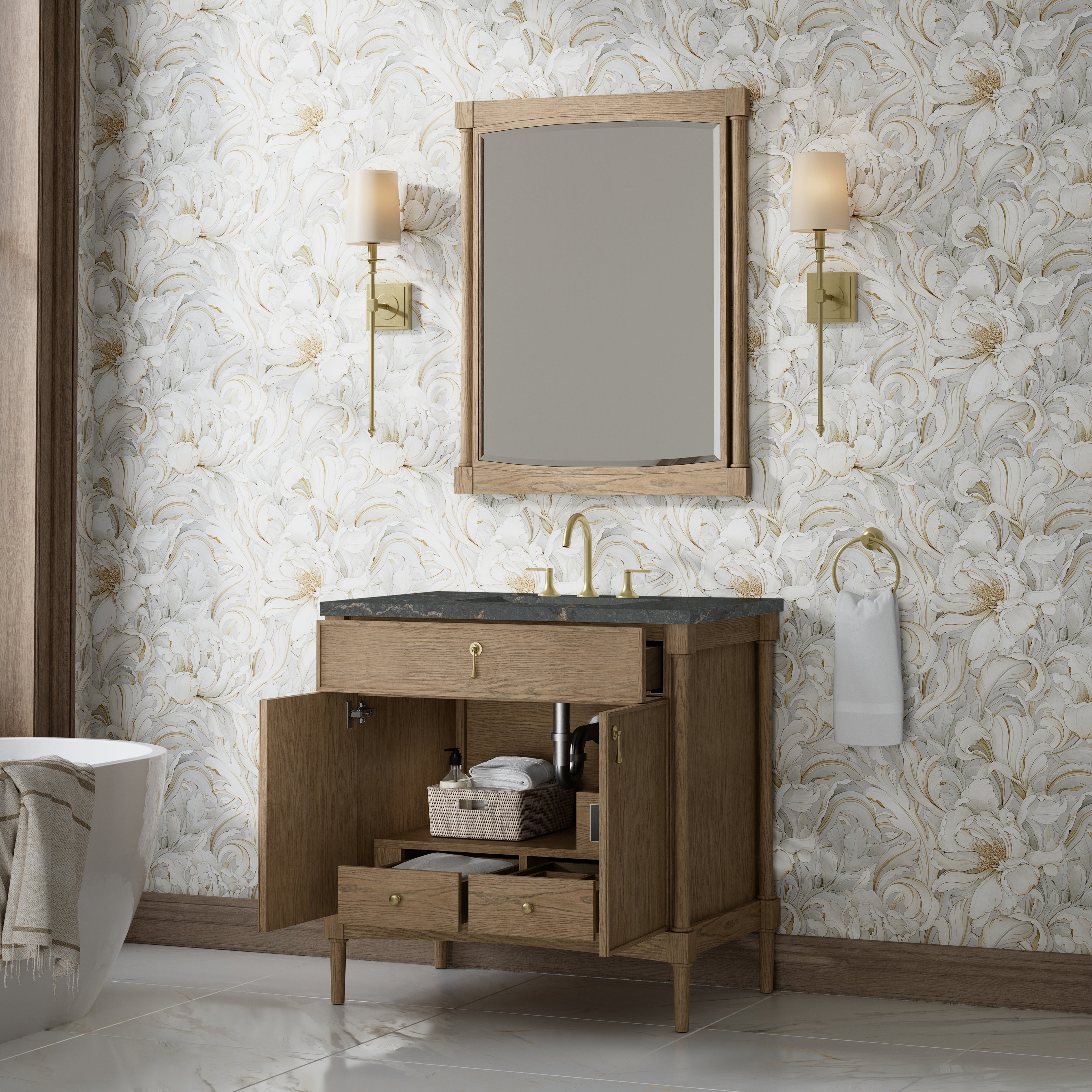 James Martin Kinnsden 36" Single Vanity in Weathered Oak with 3cm Countertop