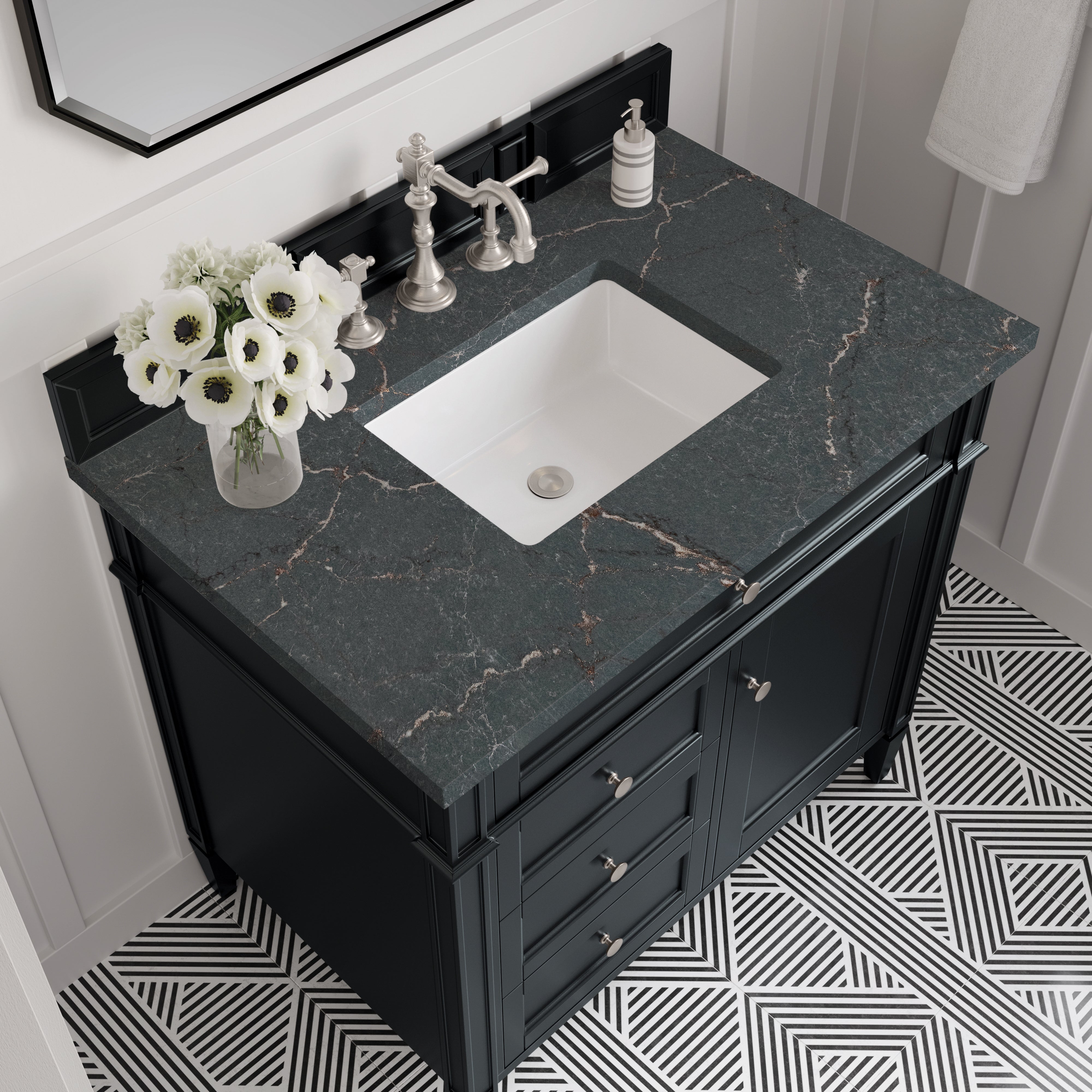 James Martin Brittany 36" Single Vanity in Black Onyx with 3cm Countertop