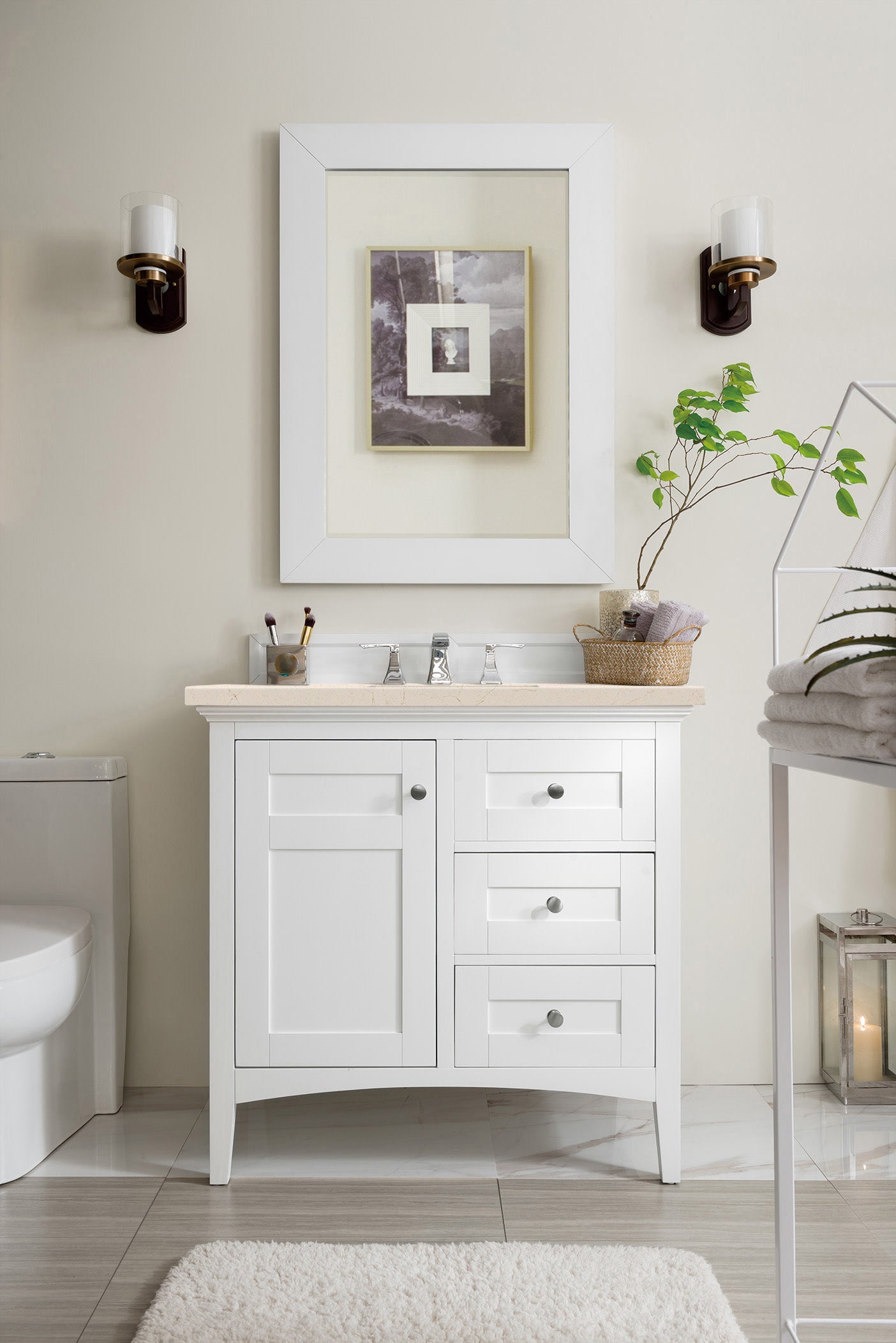 James Martin Palisades 36" Single Vanity in Bright White with 3cm Countertop