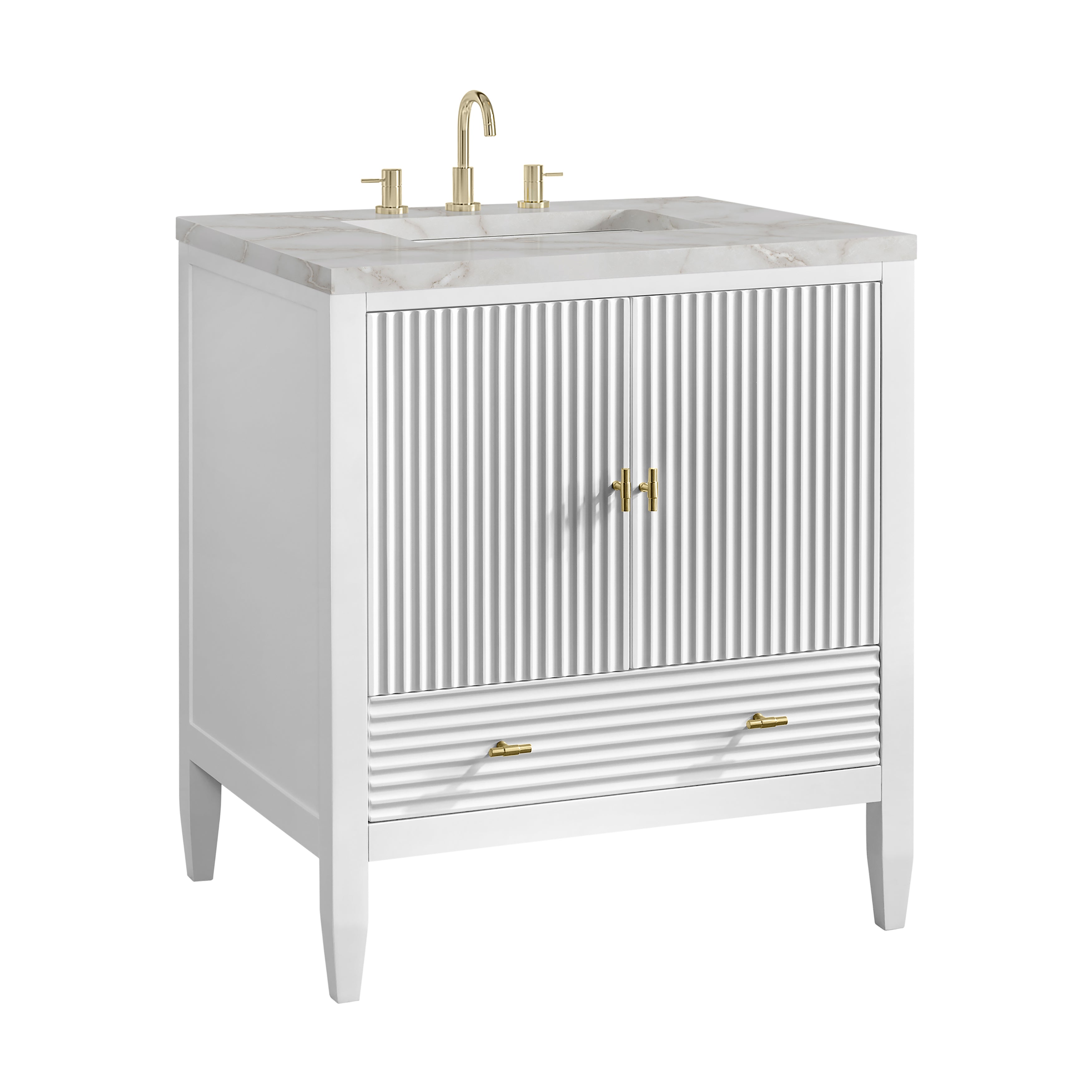 James Martin Myrrin 30" Single Vanity in Bright White with 3cm Countertop