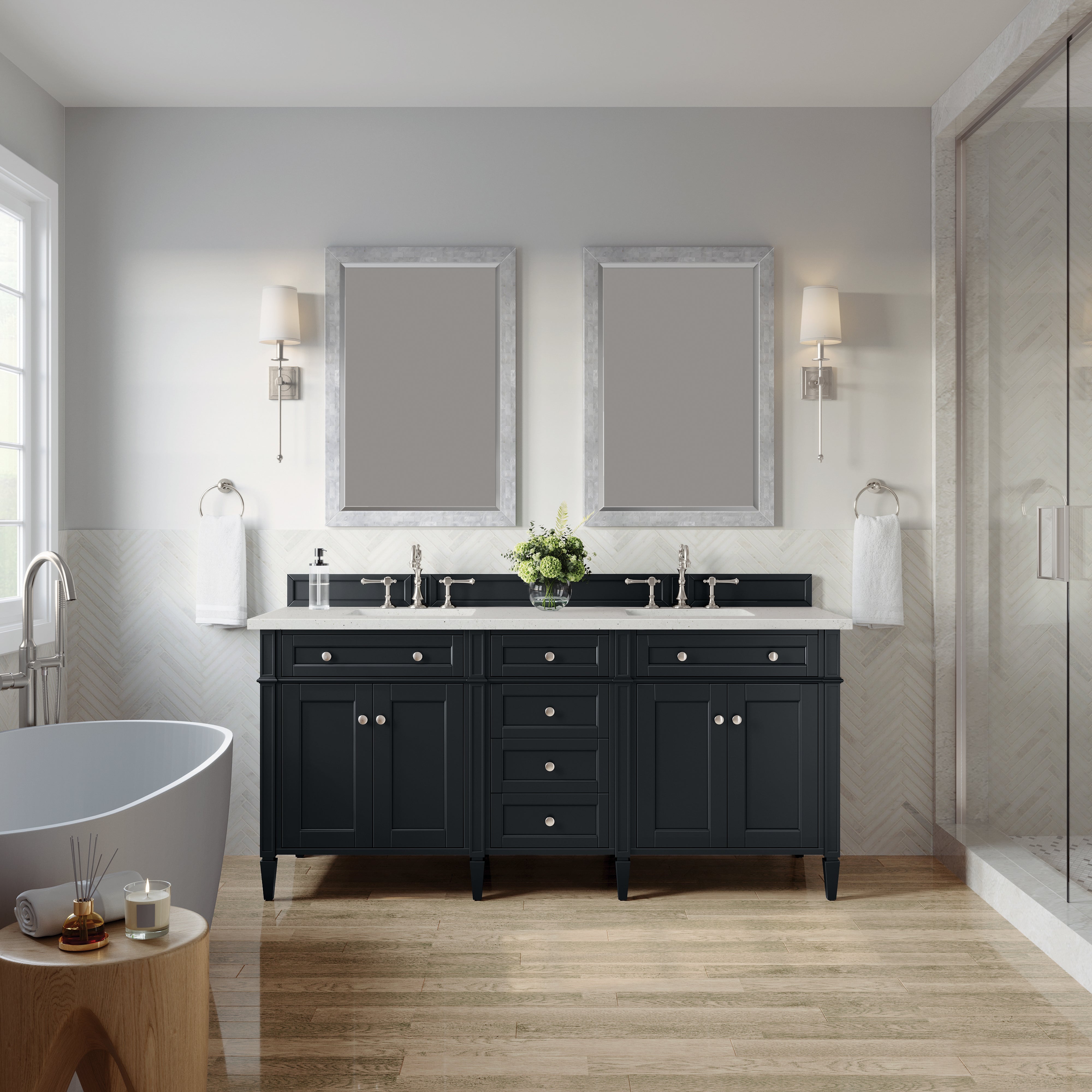 James Martin Brittany 72" Double Vanity in Black Onyx with 3cm Countertop