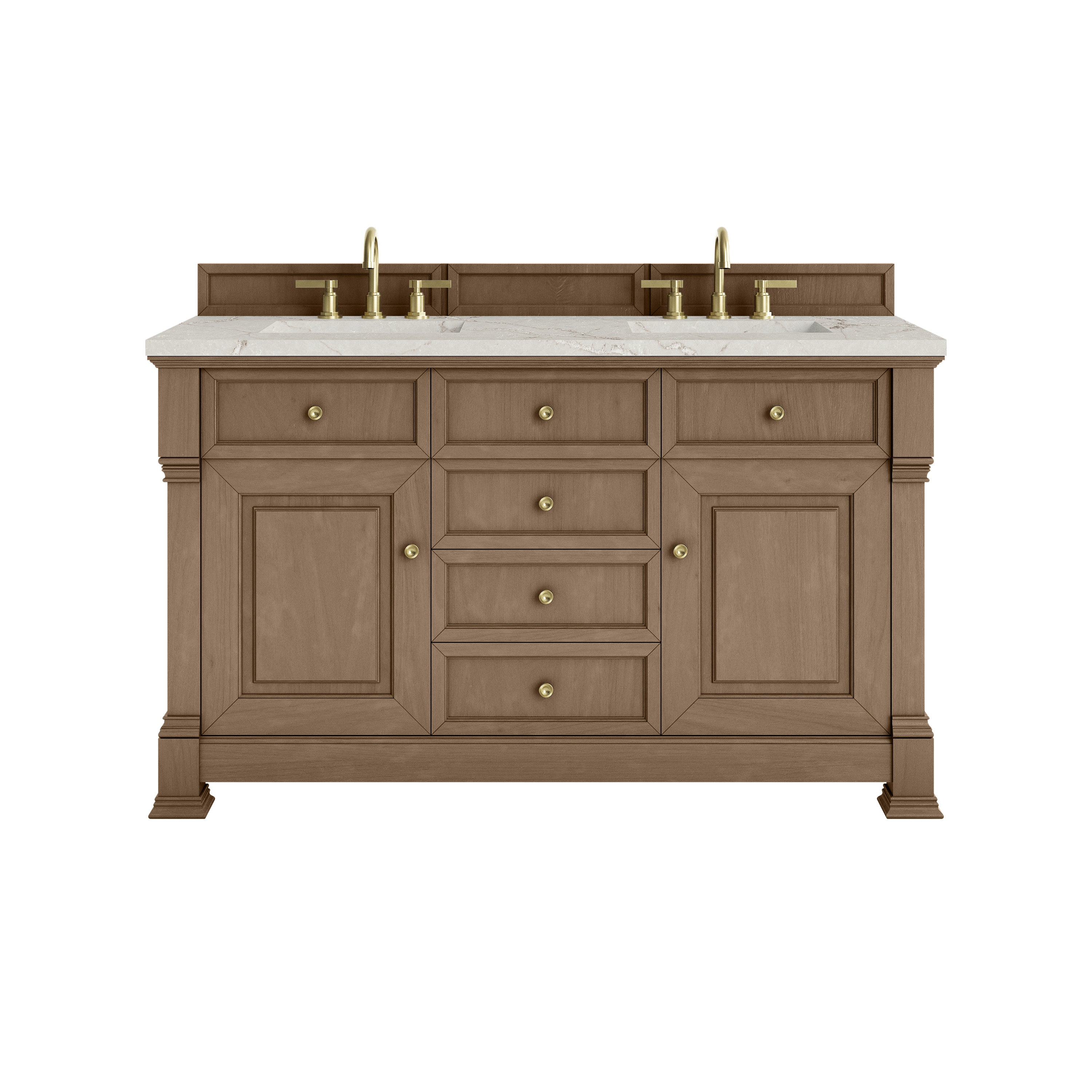 James Martin Brookfield 60" Double Vanity in Pecan with 3cm Countertop and FreePower Wireless Charger