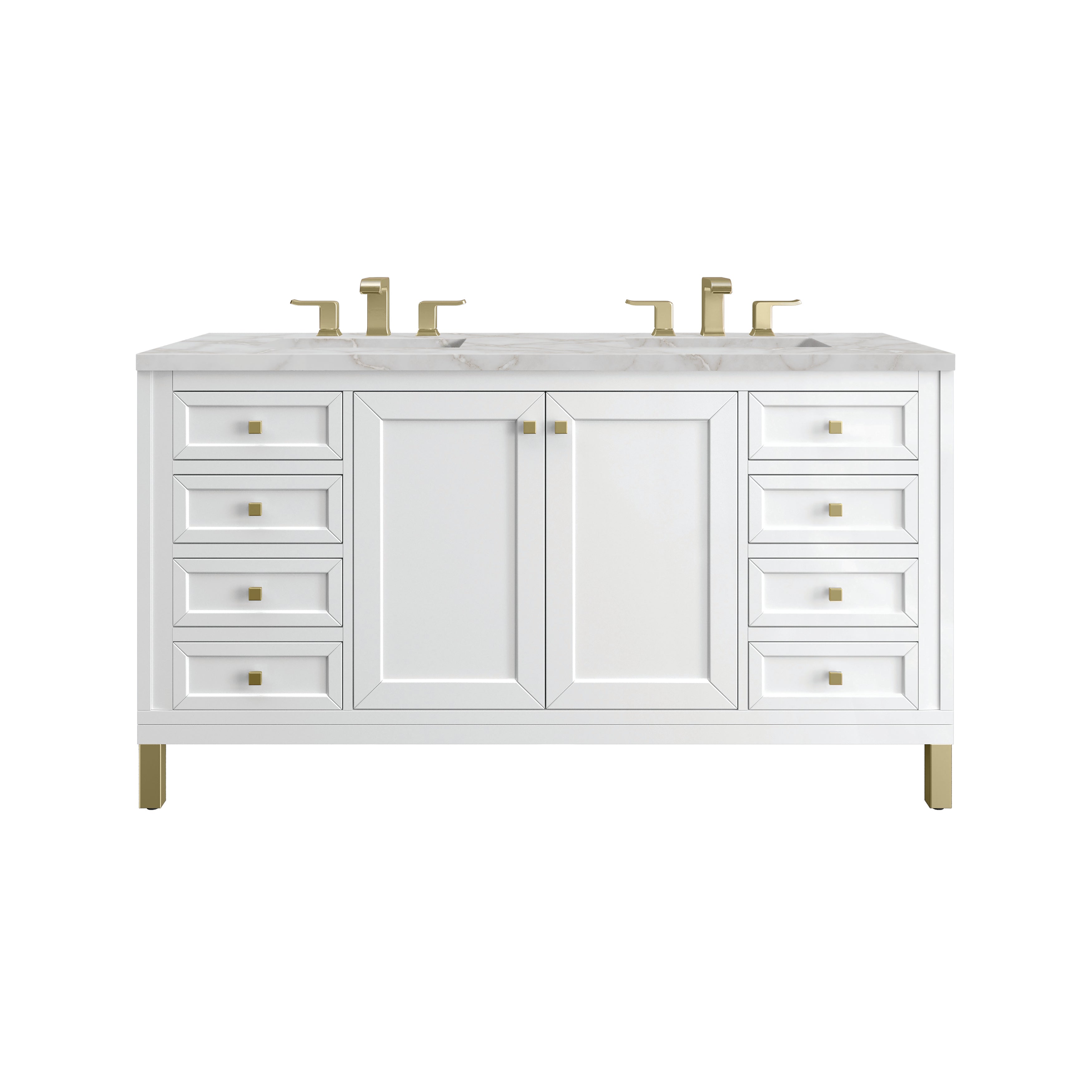 James Martin Chicago 60" Double Vanity in Glossy White with 3cm Countertop and FreePower Wireless Charger
