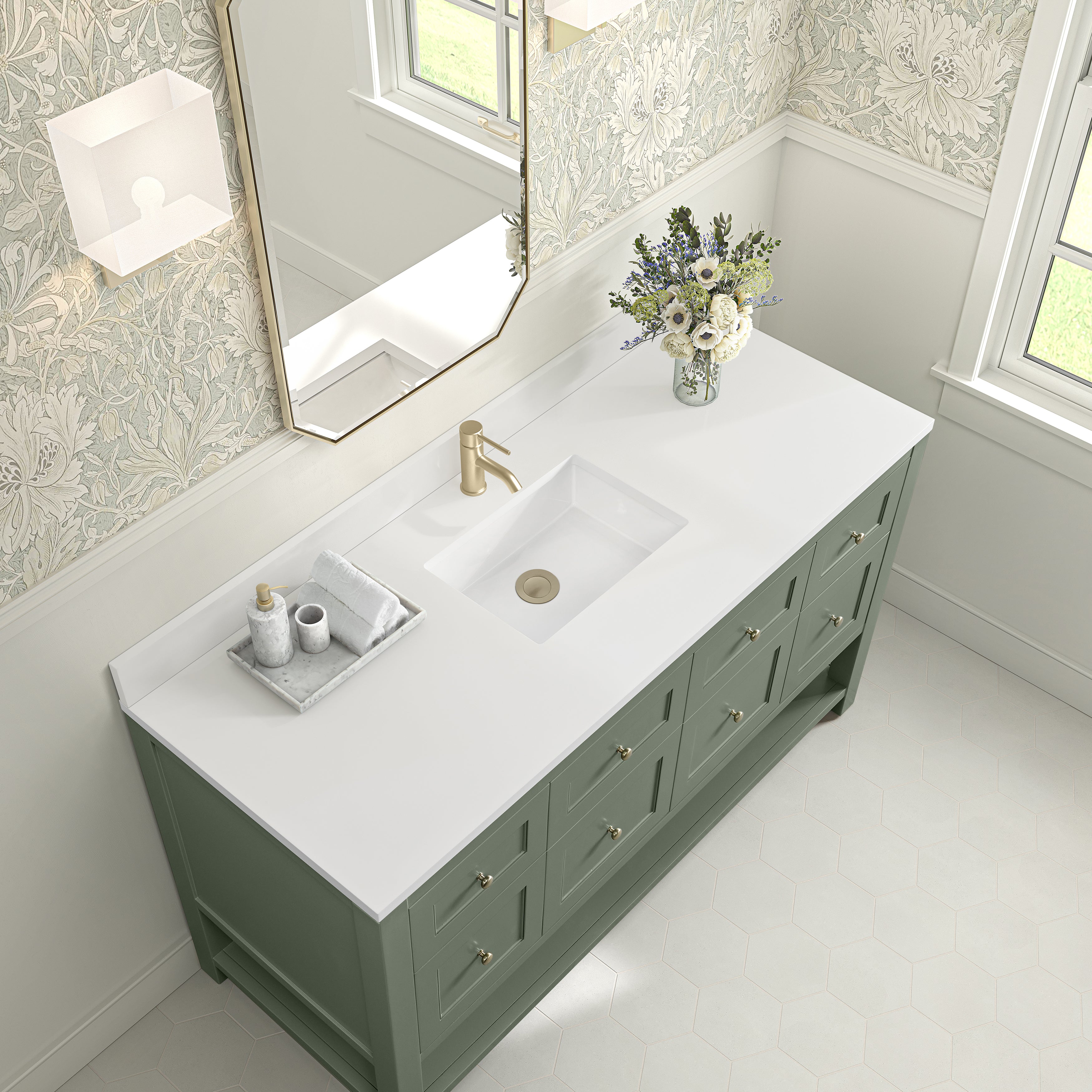 James Martin Breckenridge 60" Single Vanity in Smokey Celadon with 3cm Countertop
