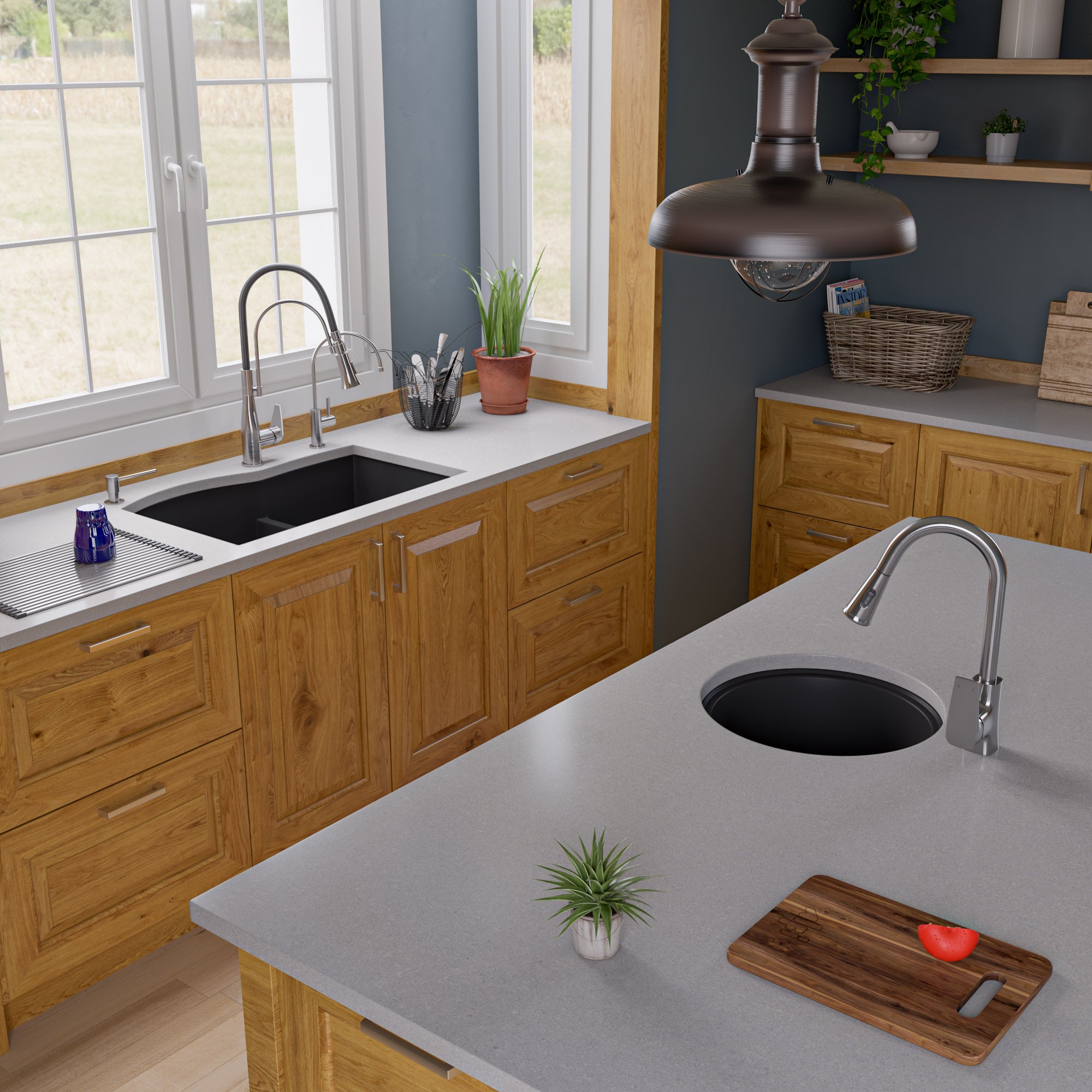 ALFI brand AB3320UM 33" Double Bowl Undermount Granite Composite Kitchen Sink