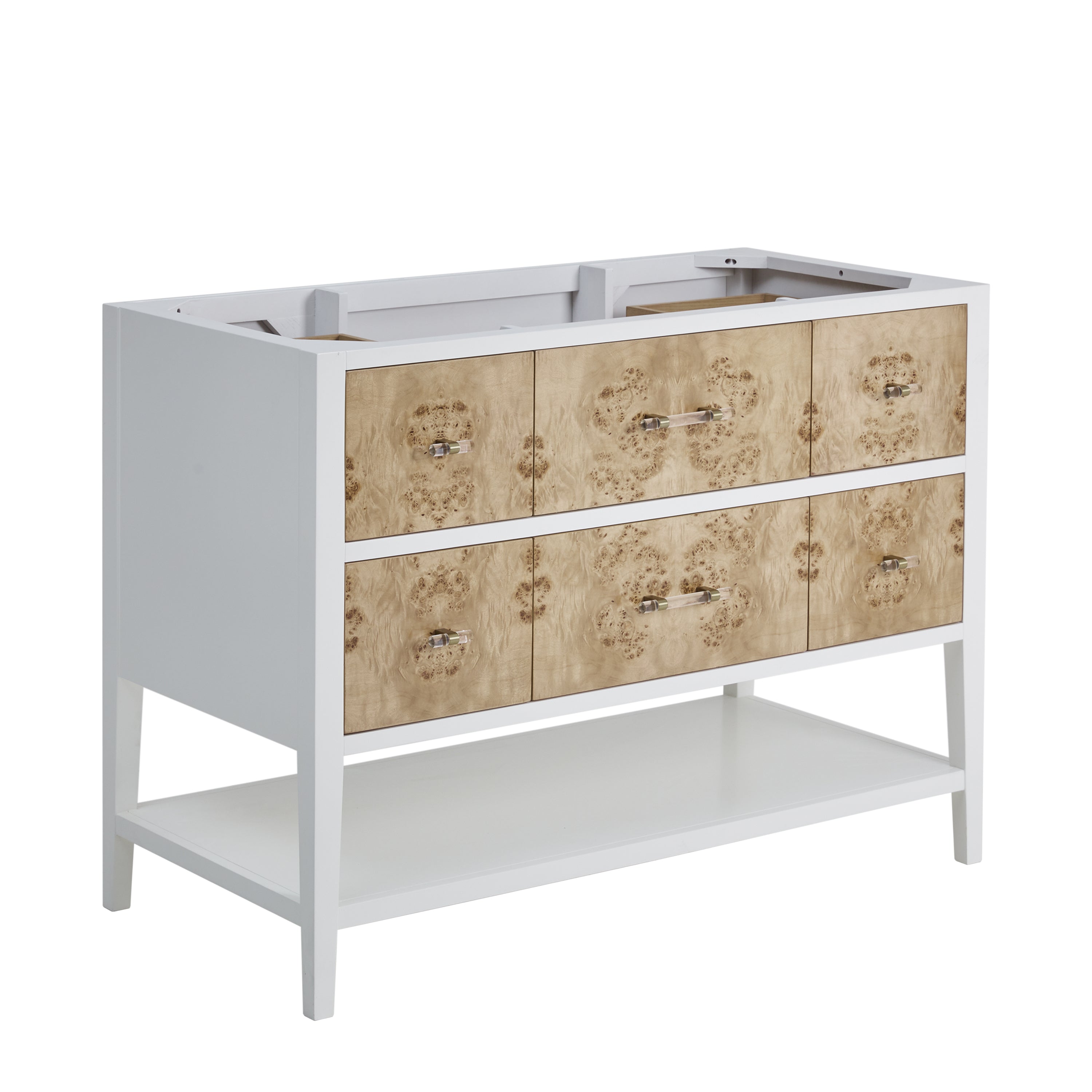 James Martin Olena 48" Single Vanity in Light Mappa Burl and Polished White with 3cm Countertop
