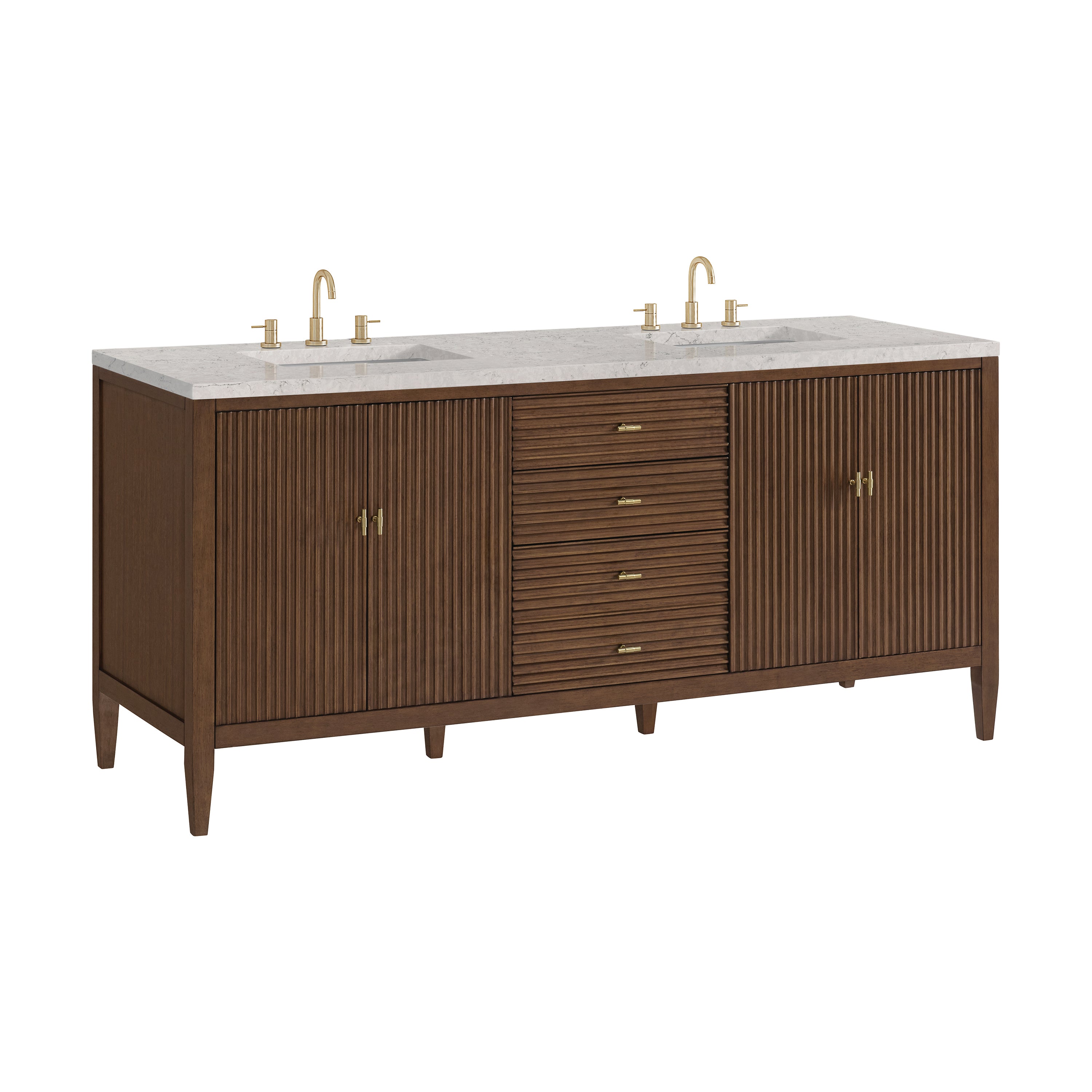 James Martin Myrrin 72" Double Vanity in Mid Century Walnut with 3cm Countertop and FreePower Wireless Charger