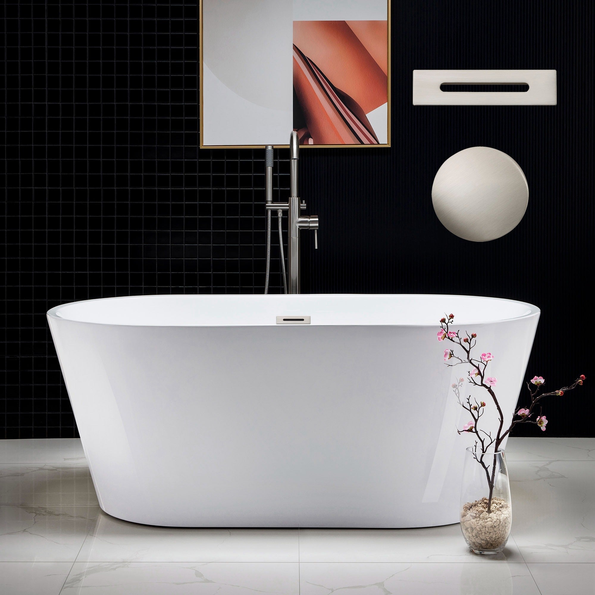 WOODBRIDGE 59" Acrylic Freestanding Bathtub Contemporary Soaking Tub with Drain & Overflow, B0014