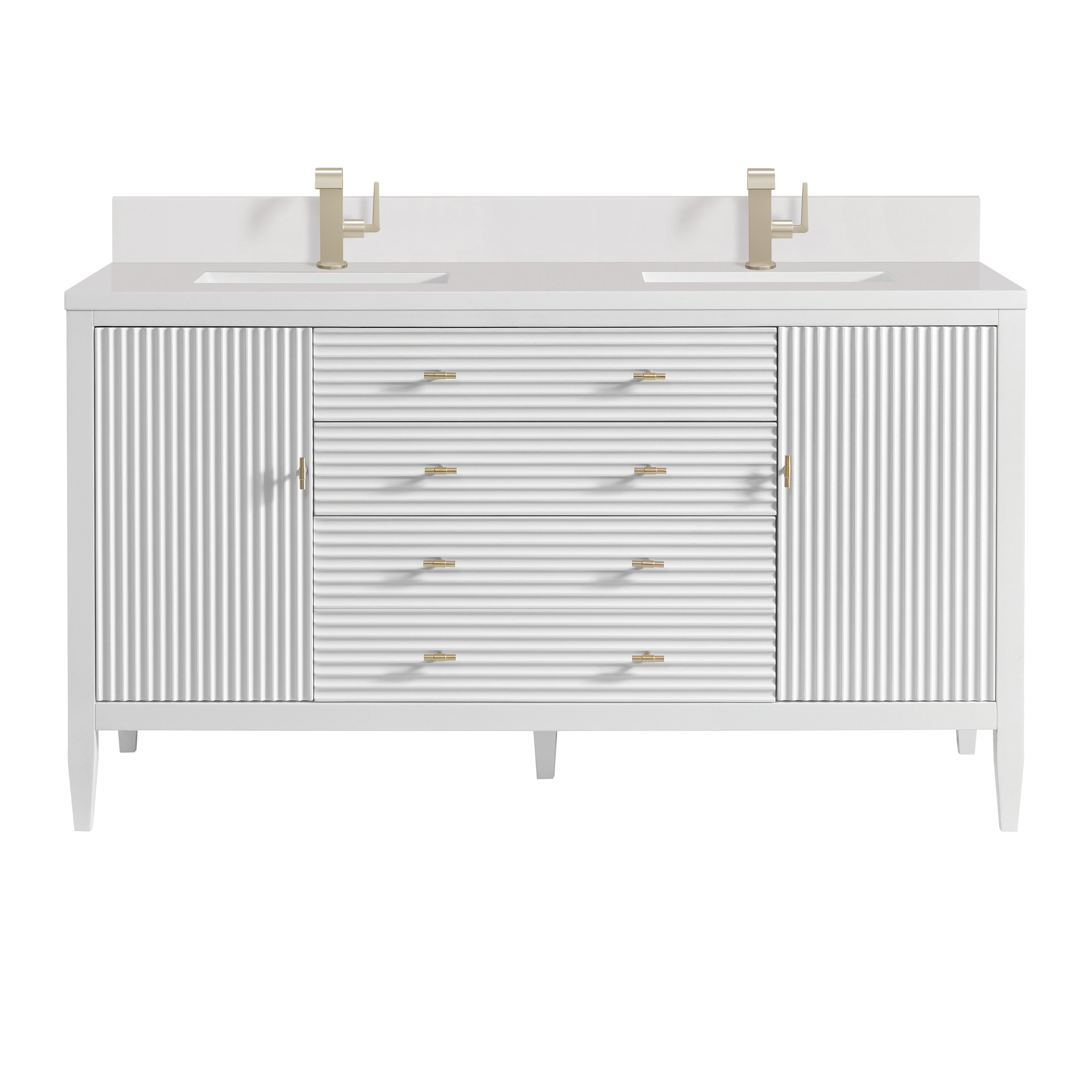James Martin Myrrin 60" Double Vanity in Bright White with 3cm Countertop