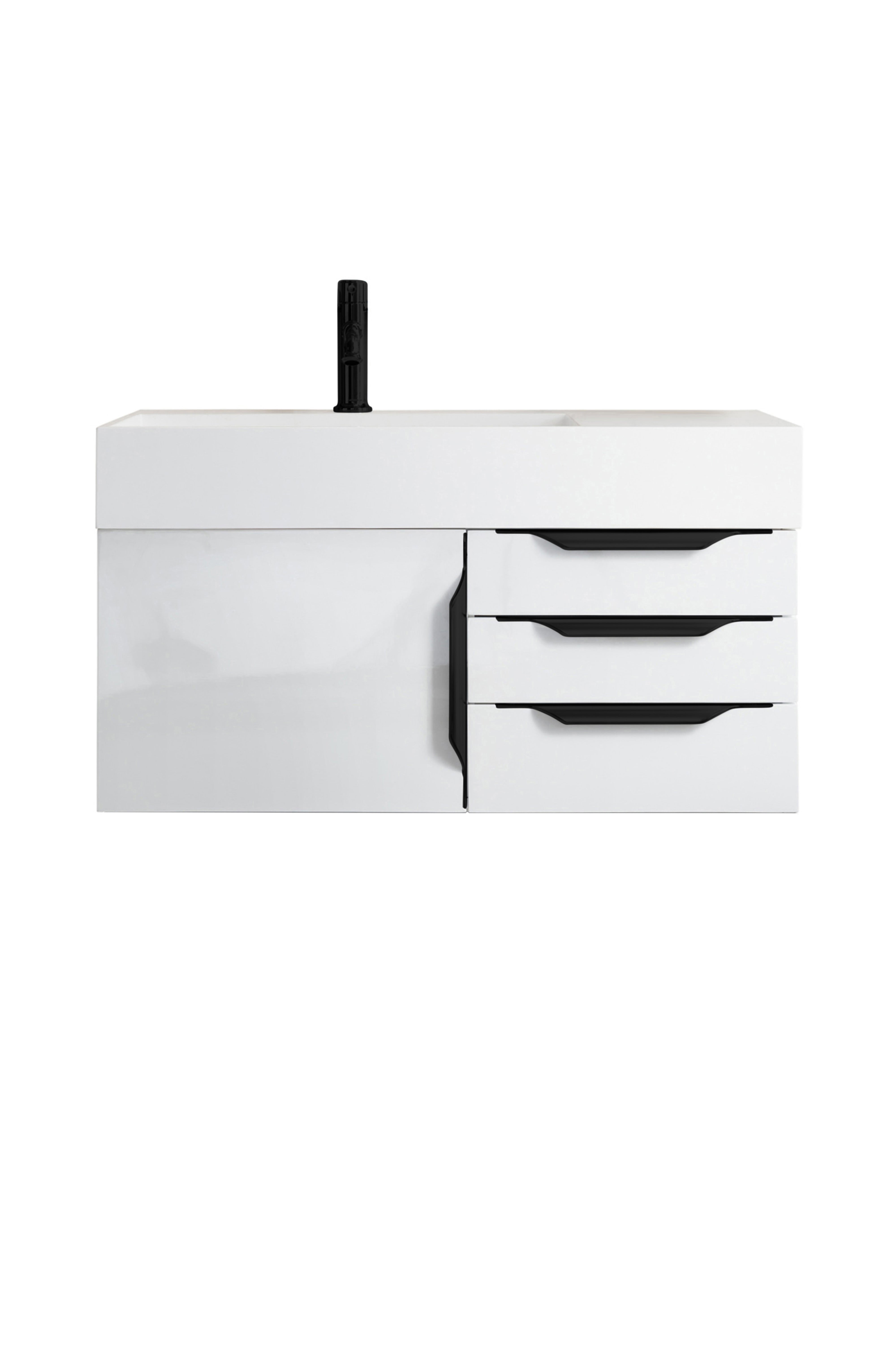 James Martin Columbia 36" Wall Mounted Single Vanity with Mineral Composite Stone Countertop