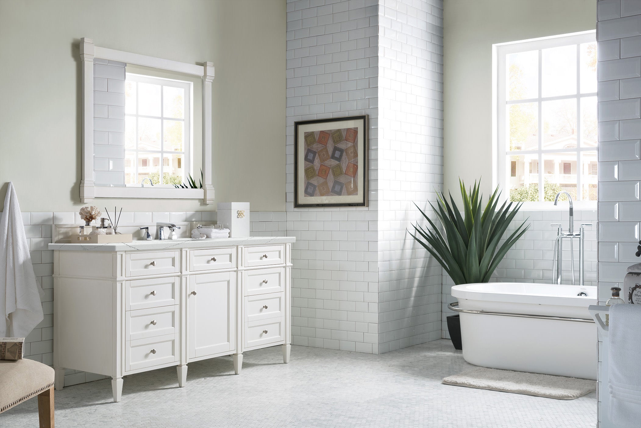 James Martin Brittany 60" Single Vanity in Bright White with 3cm Countertop