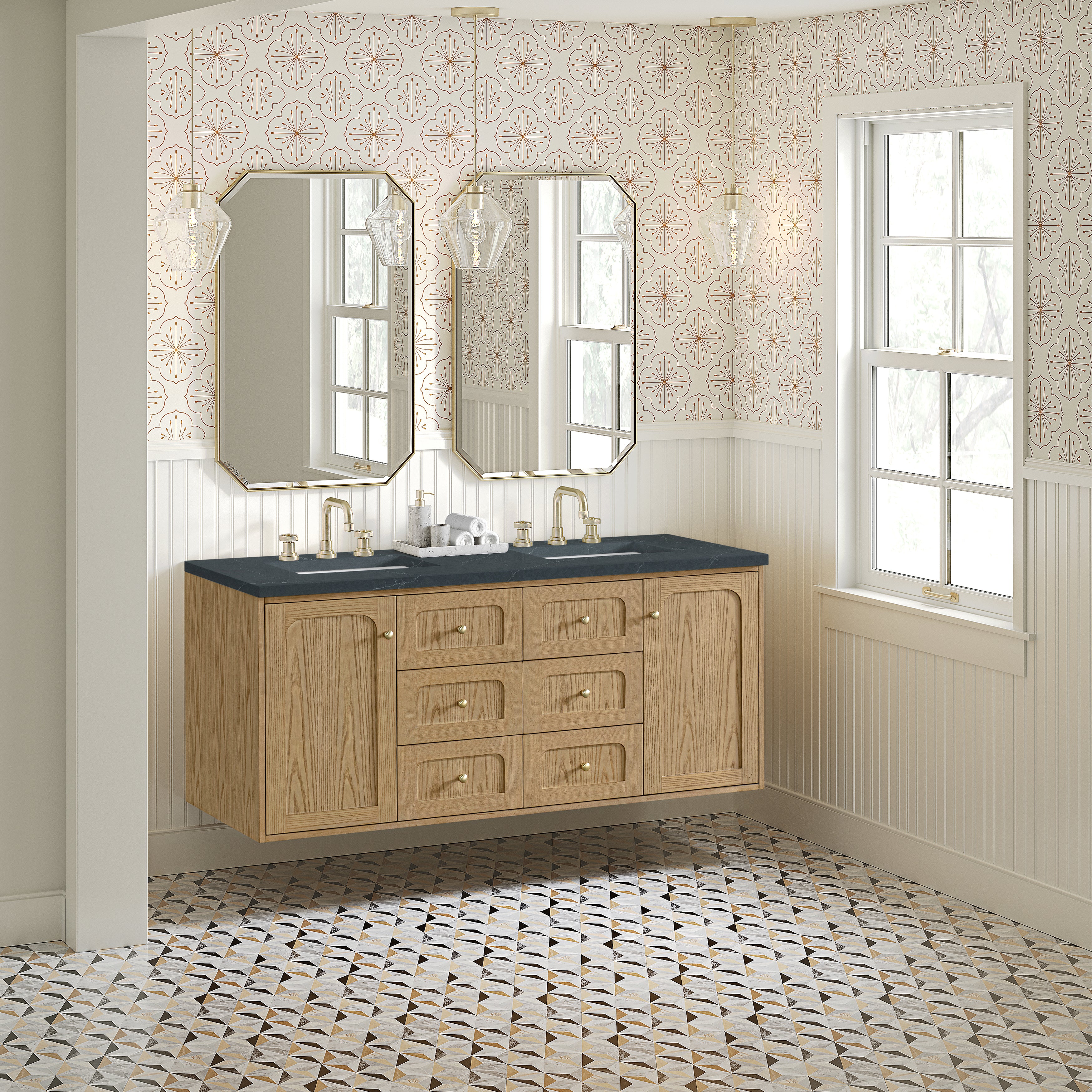 James Martin Laurent 60" Double Vanity in Light Natural Oak with 3cm Countertop
