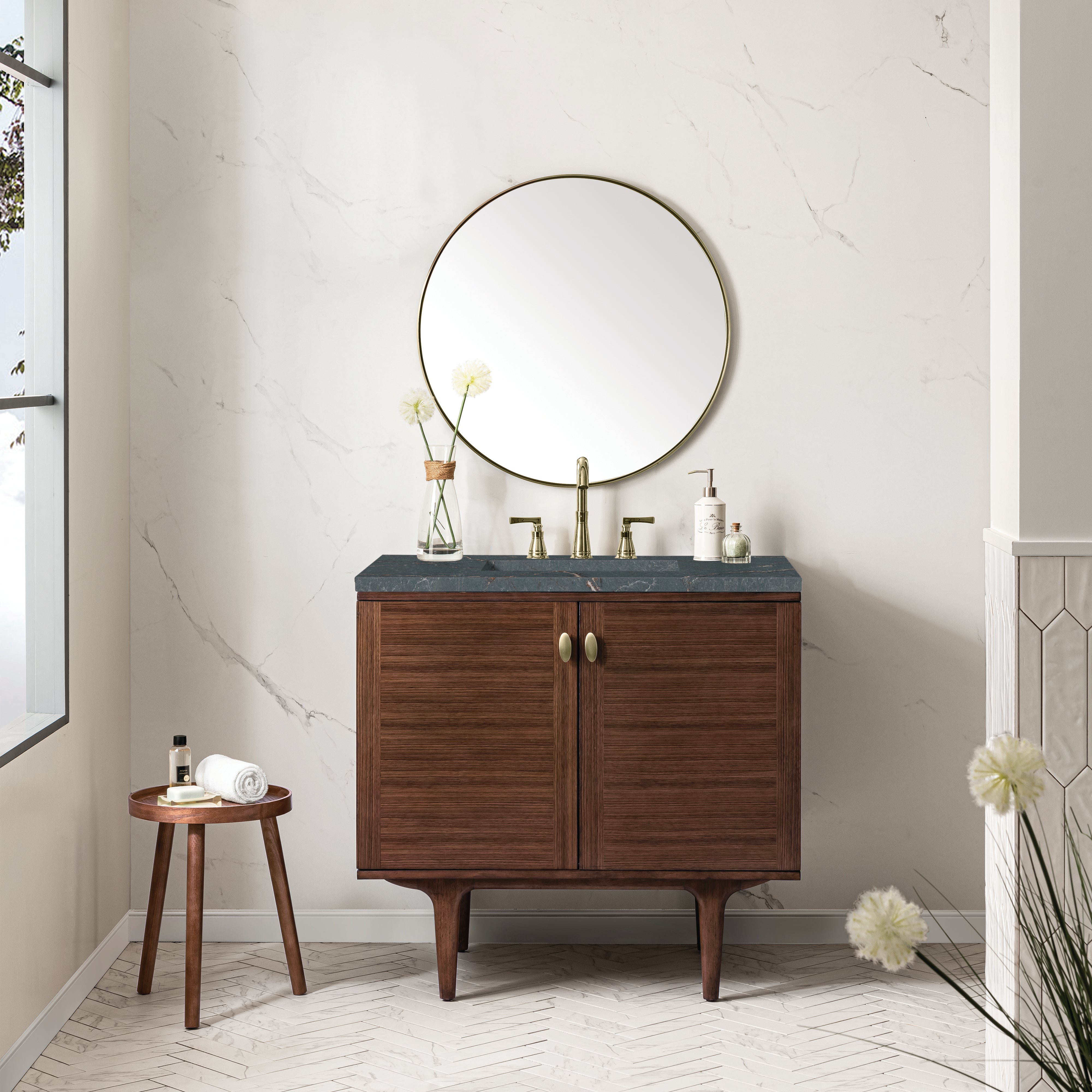 James Martin Amberly 36" Single Vanity in Mid-Century Walnut with 3cm Countertop