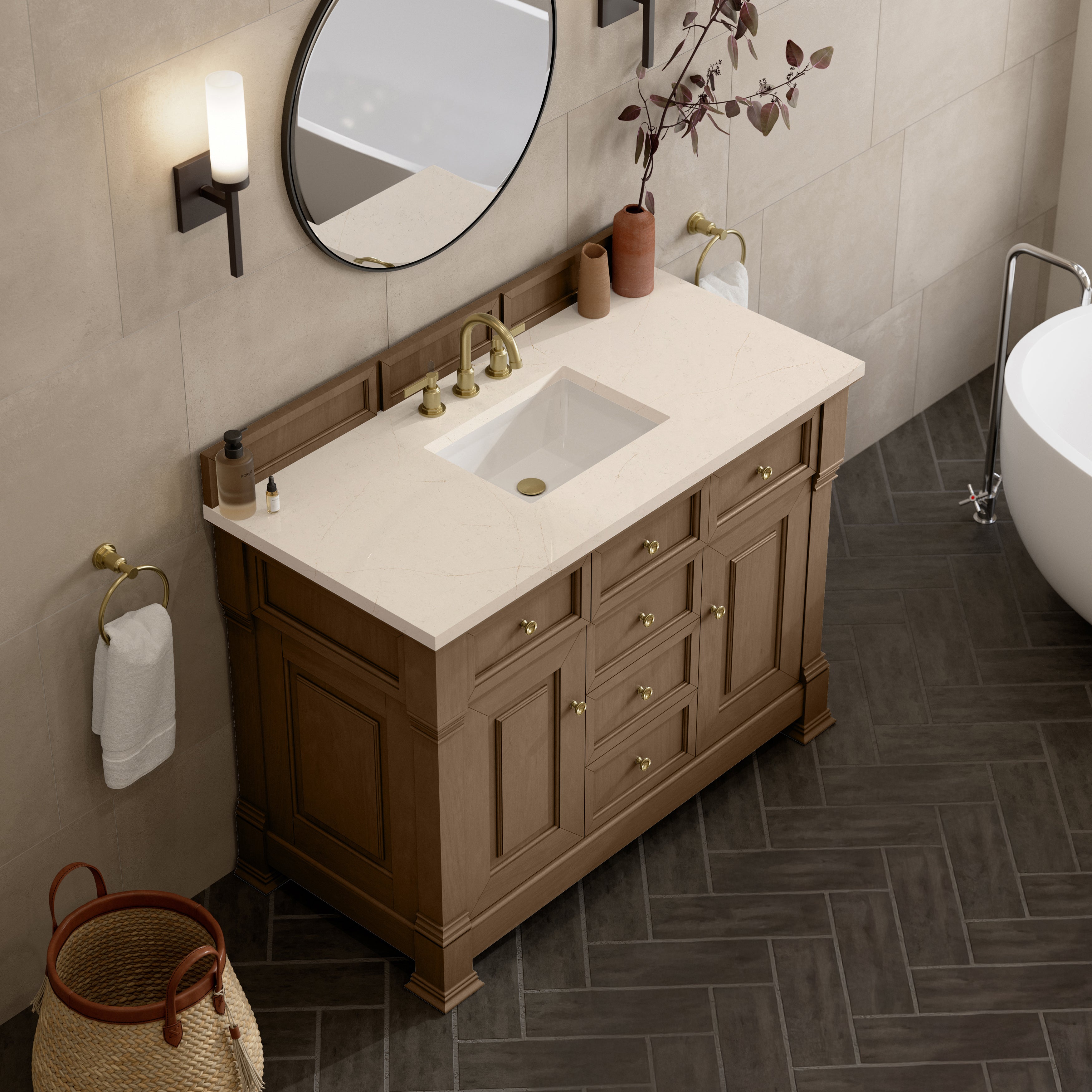 James Martin Brookfield 48" Single Vanity in Pecan with 3cm Countertop