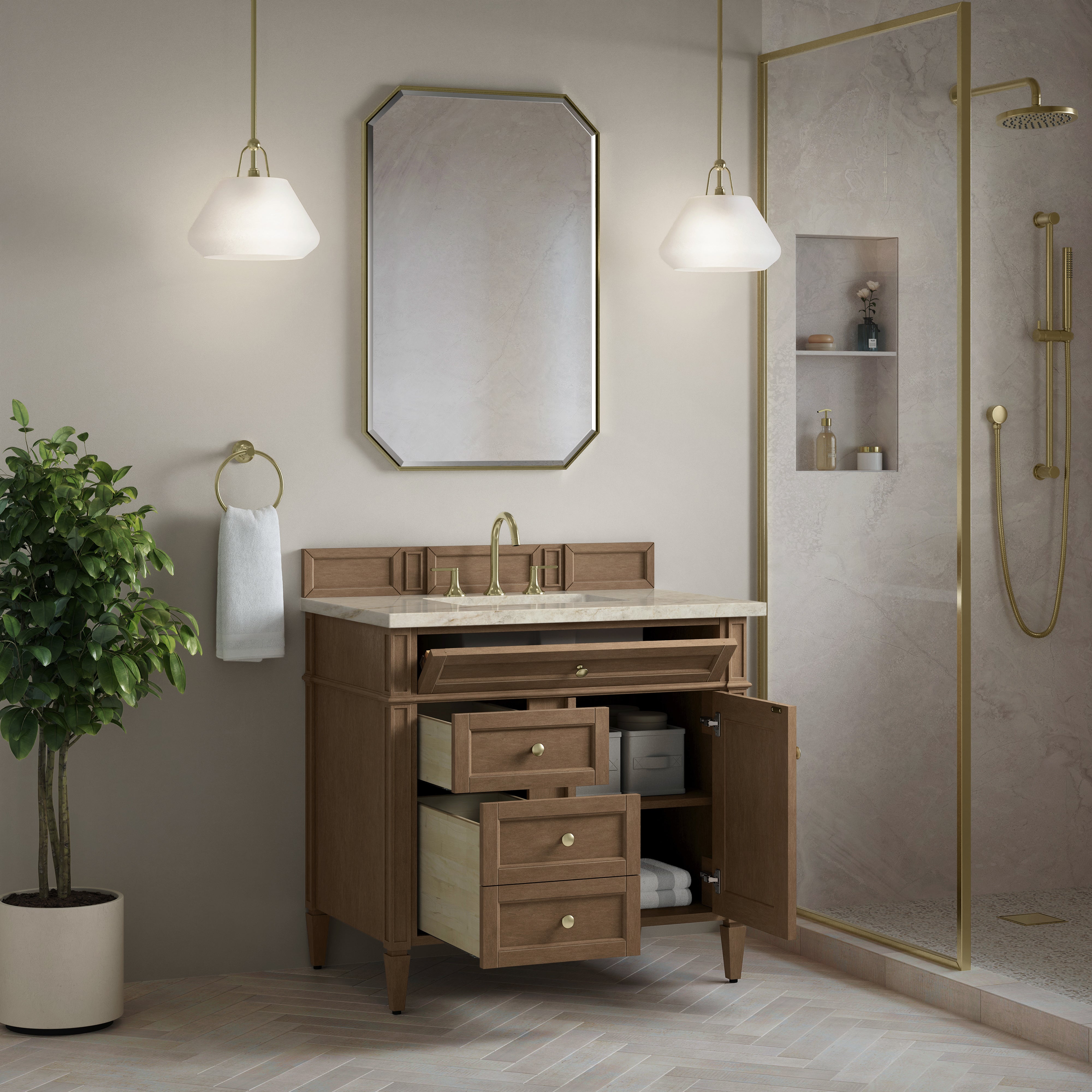 James Martin Brittany 36" Single Vanity in Pecan with 3cm Countertop