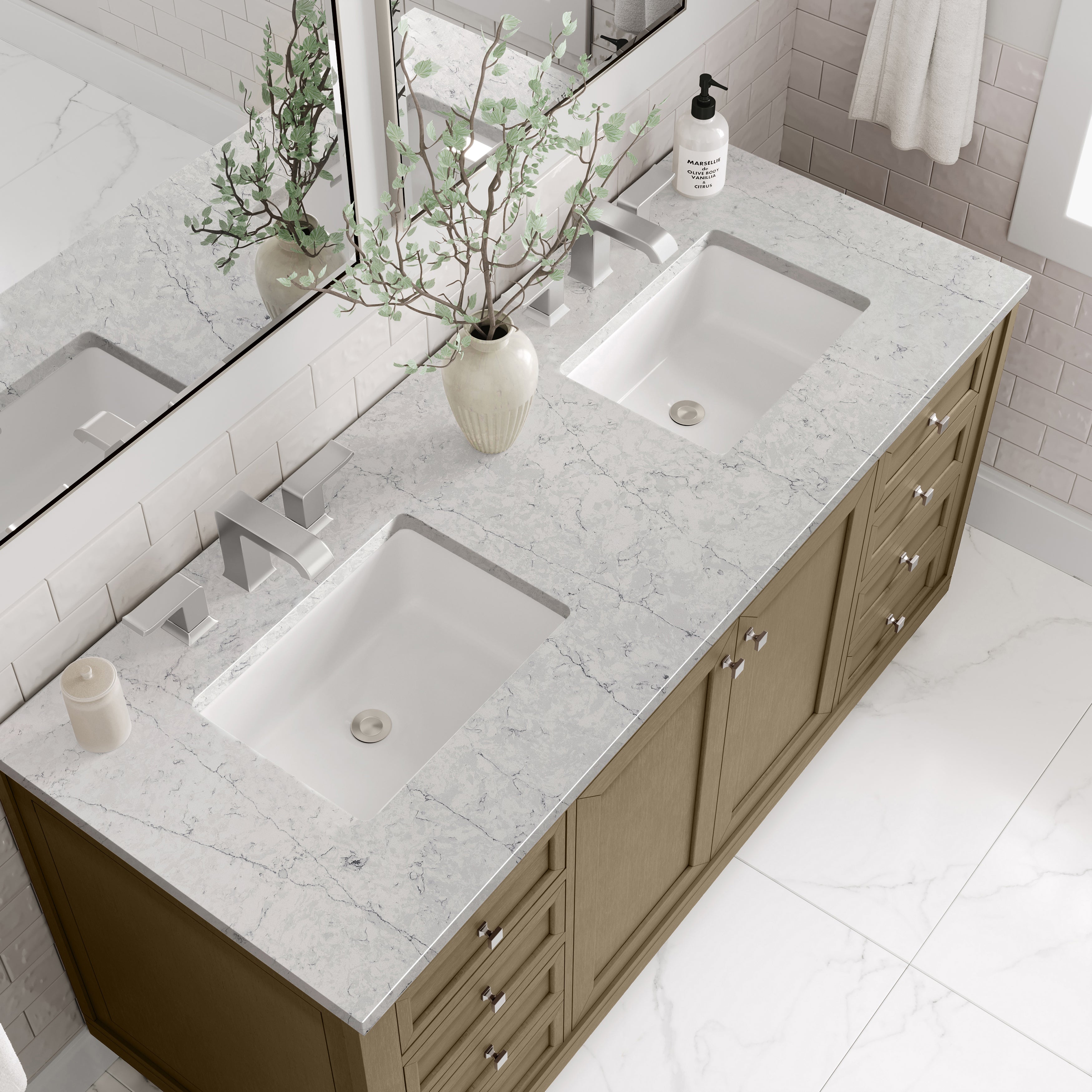 James Martin Chicago 60" Double Vanity in Walnut Whisper with 3cm Countertop