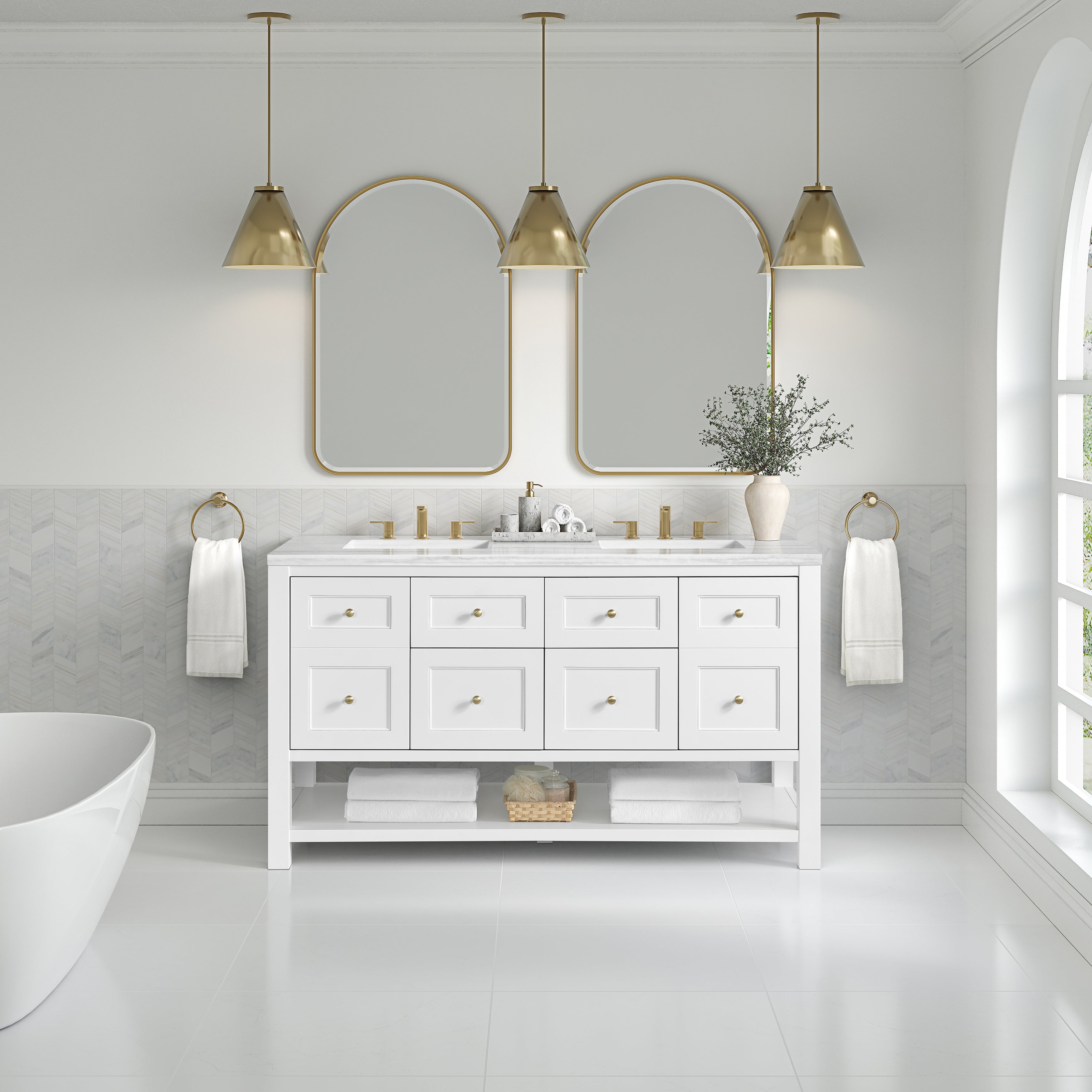 James Martin Breckenridge 60" Double Vanity in Bright White with 3cm Countertop