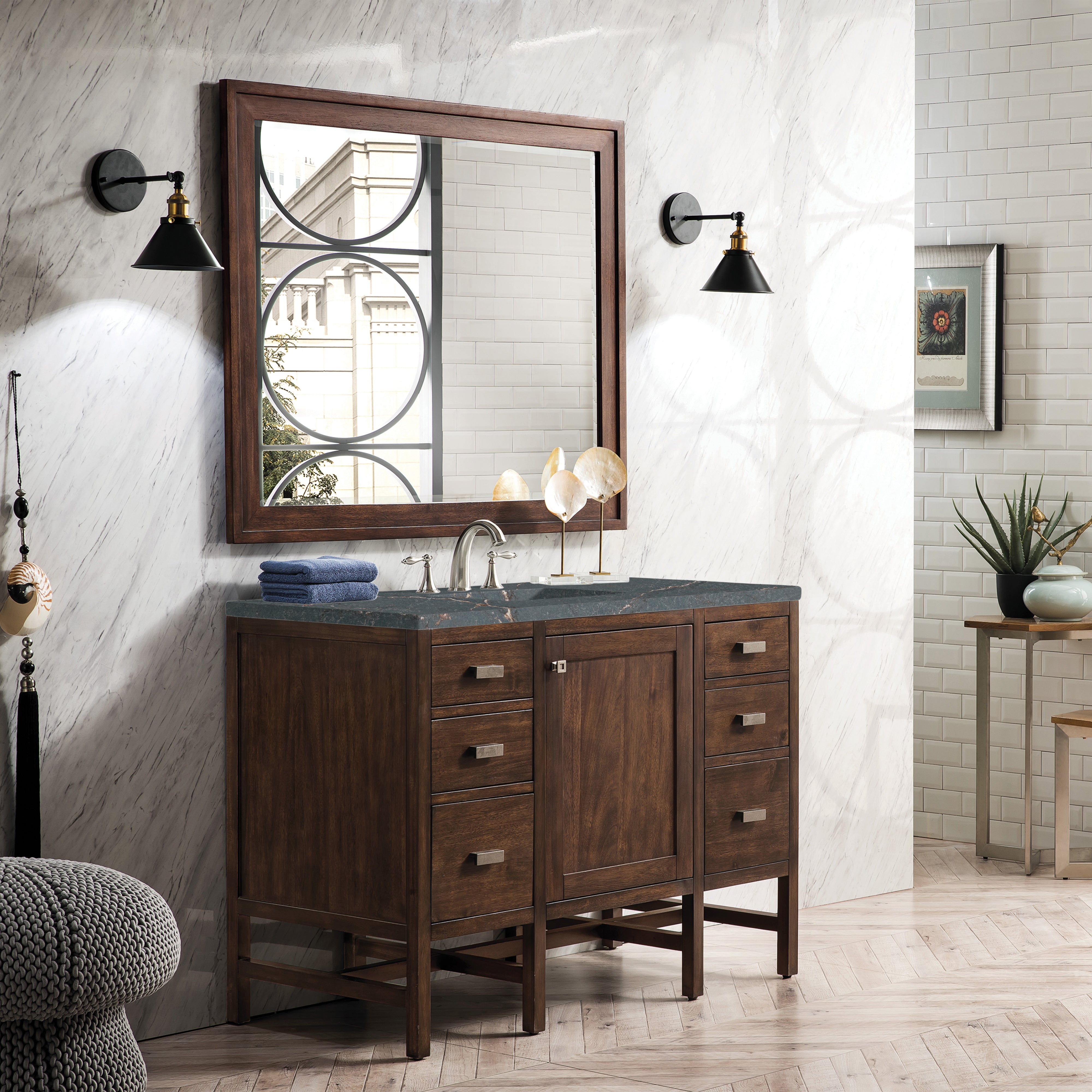James Martin Addison 48" Single Vanity in Mid-Century Acacia with 3cm Countertop