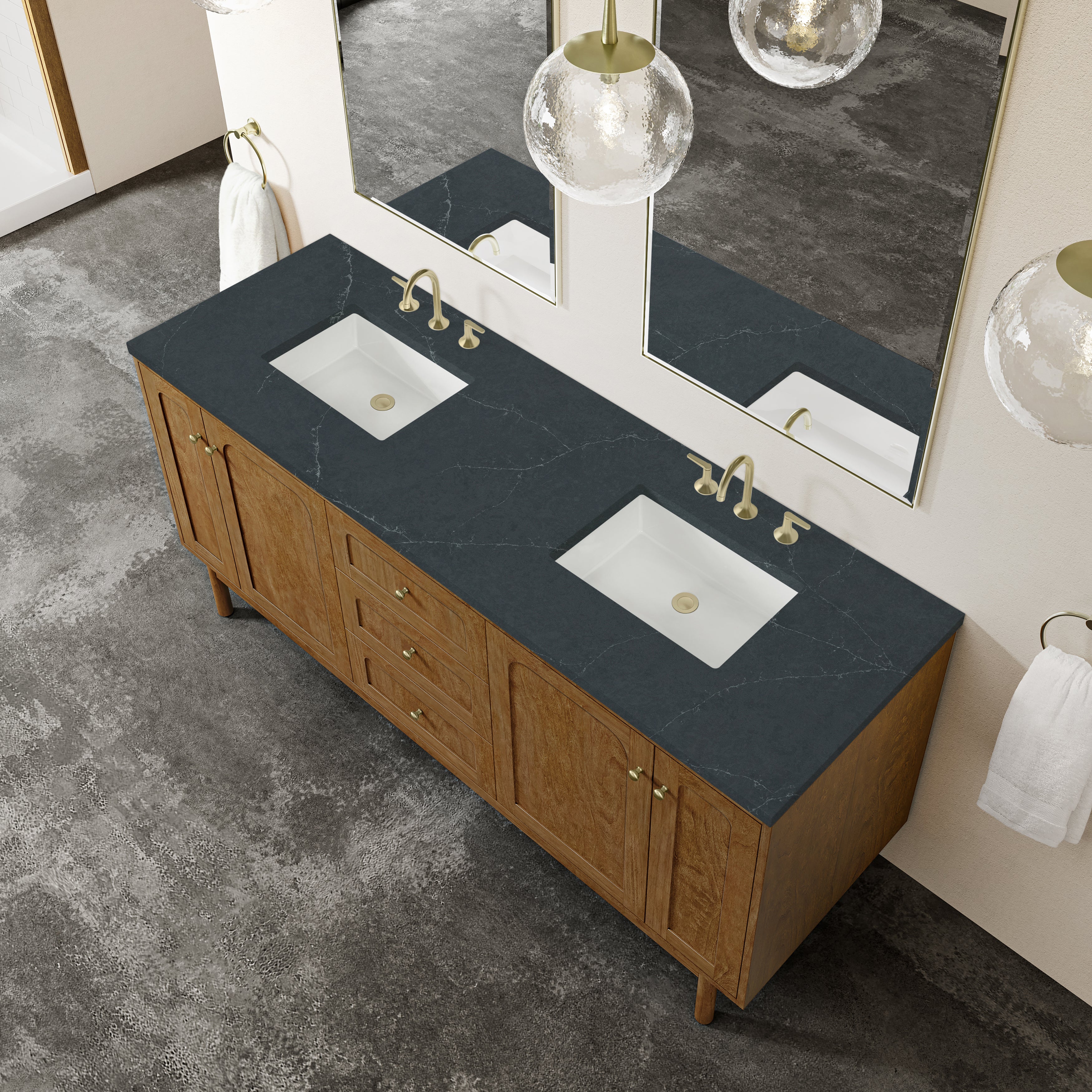 James Martin Laurent 72" Double Vanity in Honey Oak with 3cm Countertop