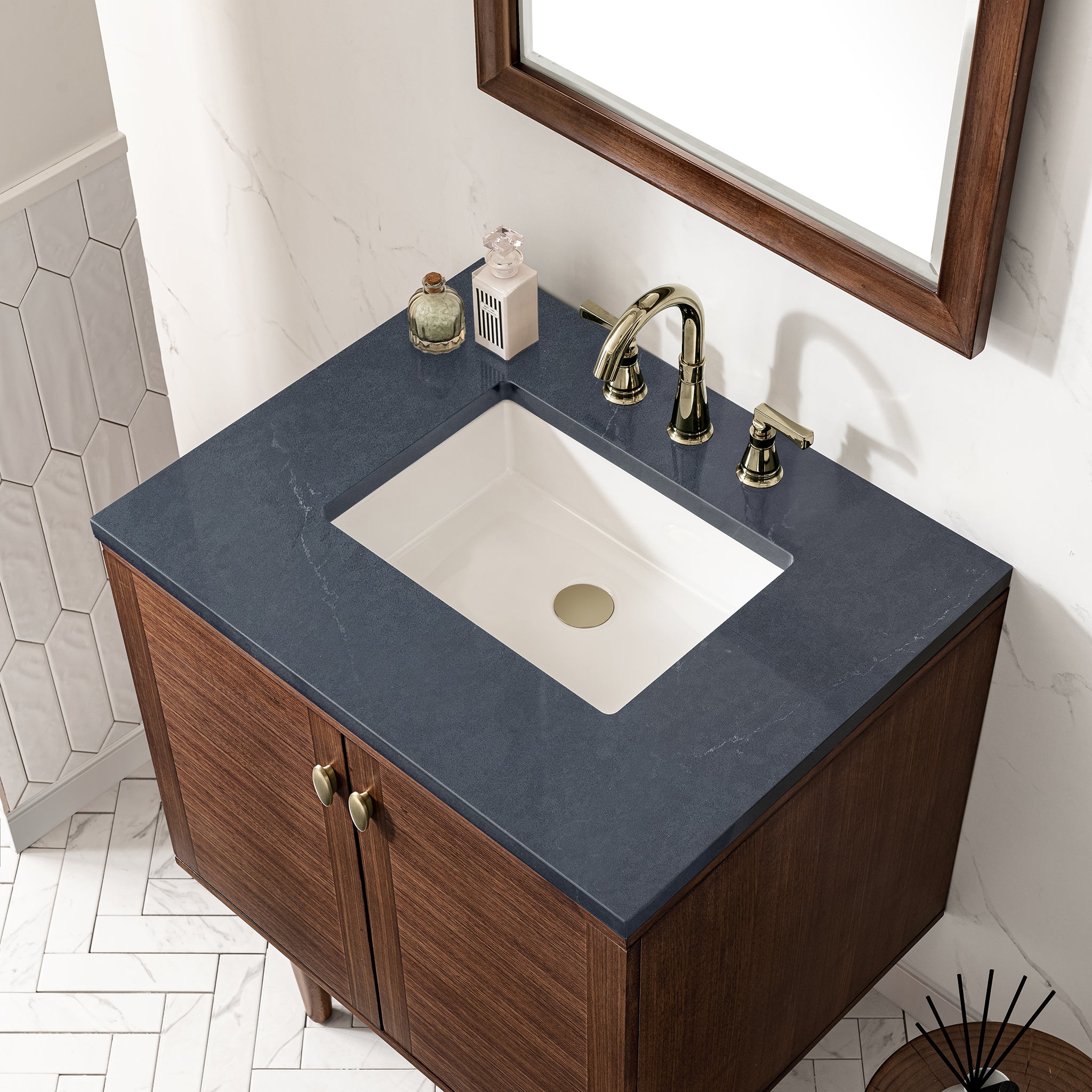 James Martin Amberly 30" Single Vanity in Mid-Century Walnut with 3cm Countertop