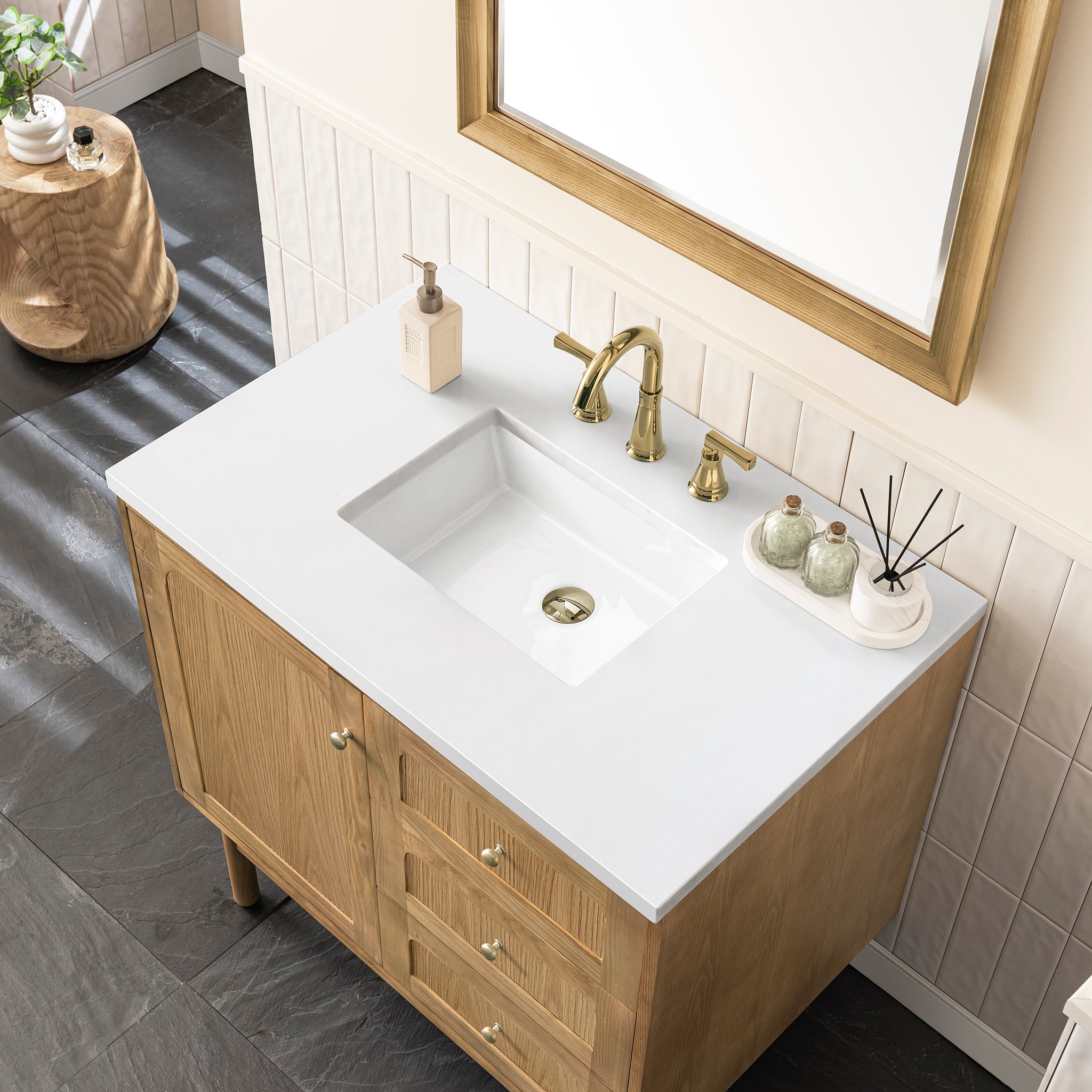 James Martin Laurent 36" Single Vanity in Light Natural Oak with 3cm Countertop