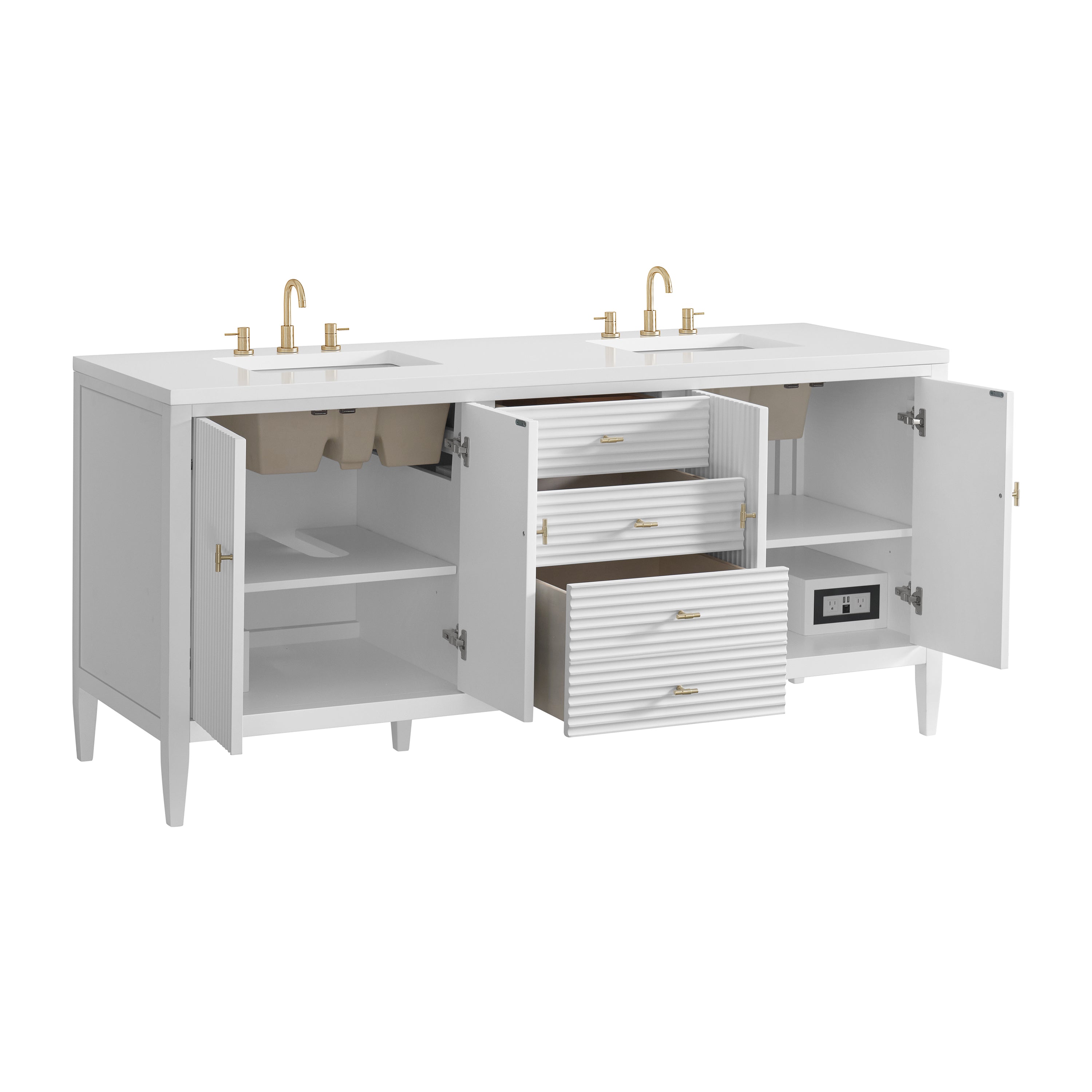 James Martin Myrrin 72" Double Vanity in Bright White with 3cm Countertop