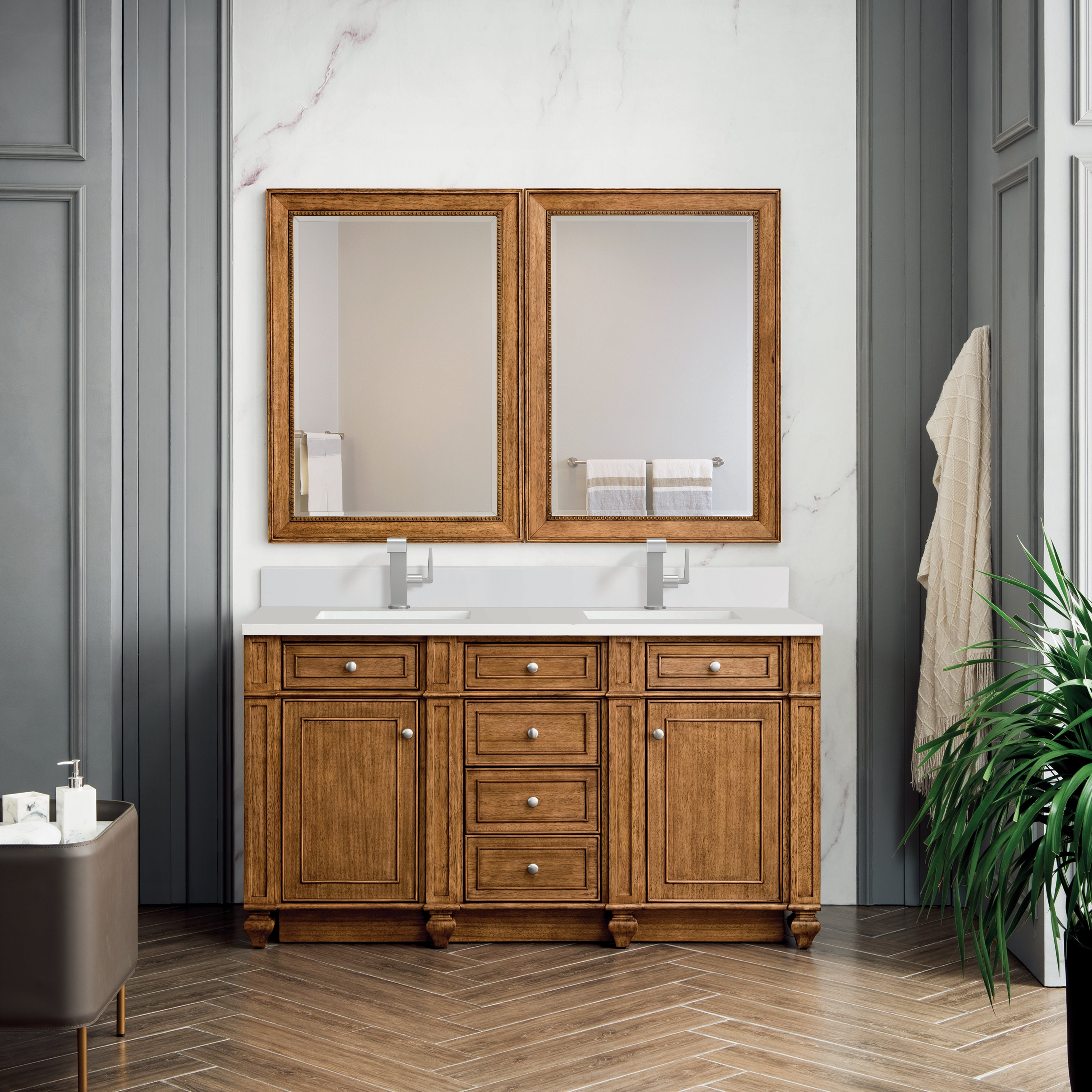 James Martin Bristol 60" Double Vanity in Saddle Brown with 3cm Countertop