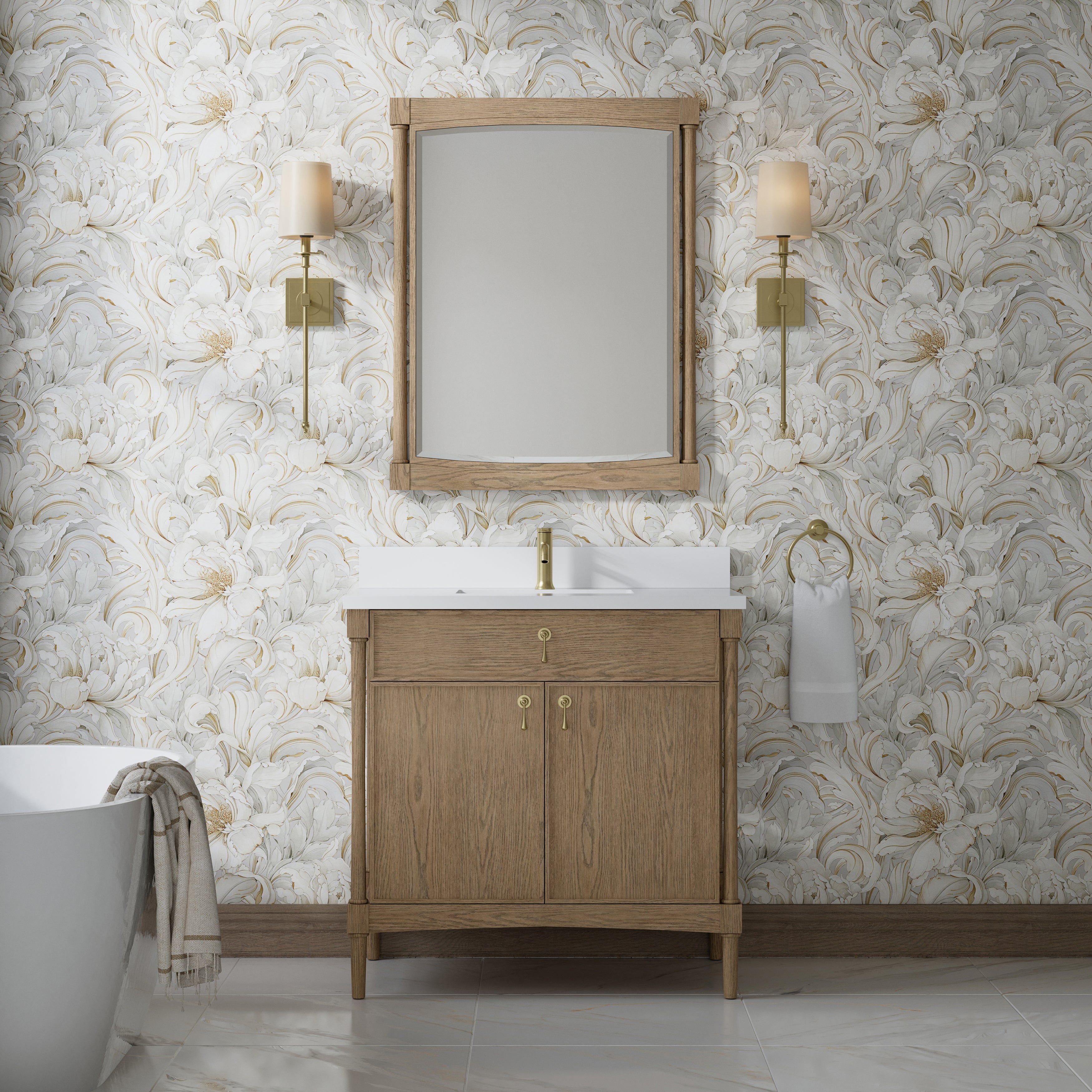 James Martin Kinnsden 36" Single Vanity in Weathered Oak with 3cm Countertop