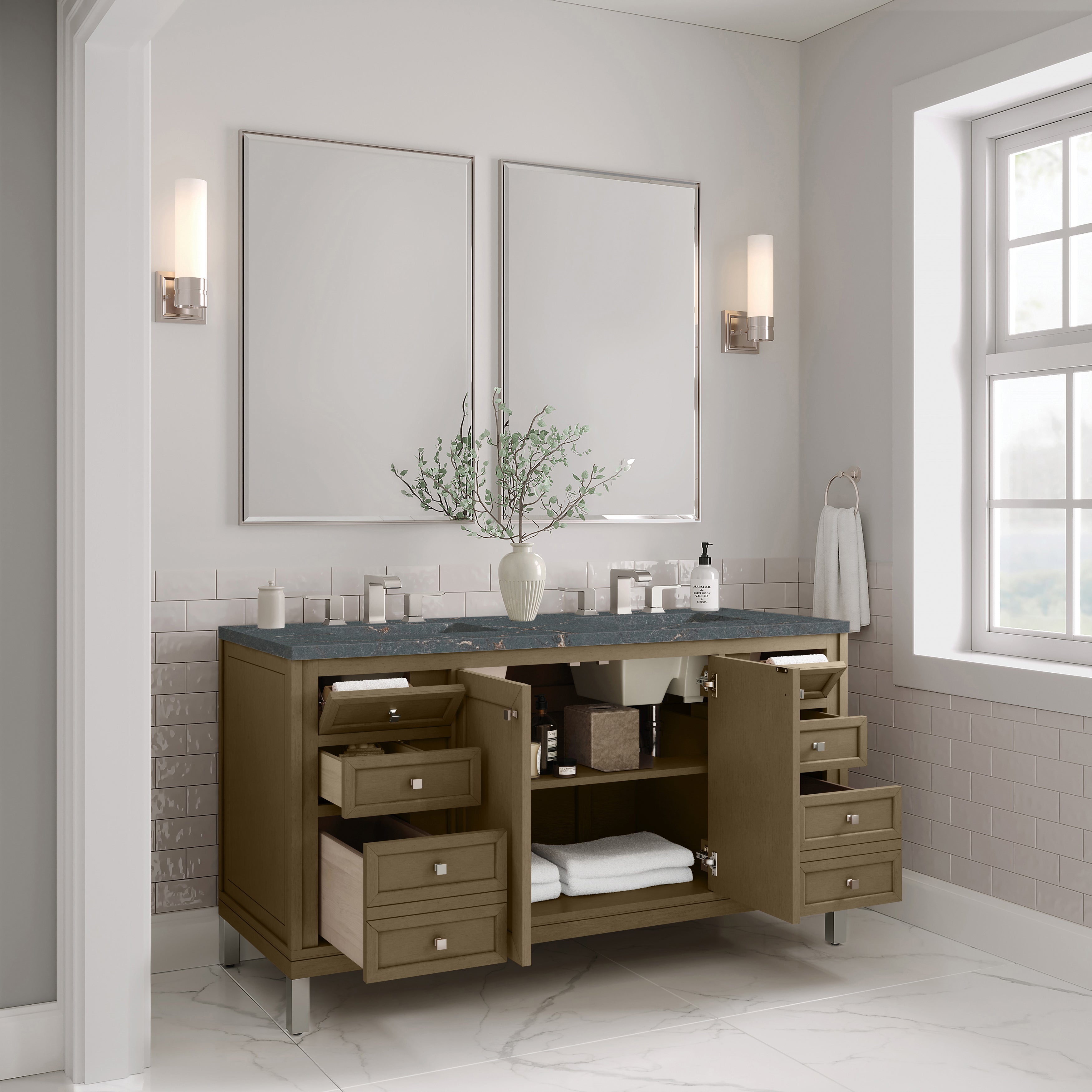 James Martin Chicago 60" Double Vanity in Walnut Whisper with 3cm Countertop