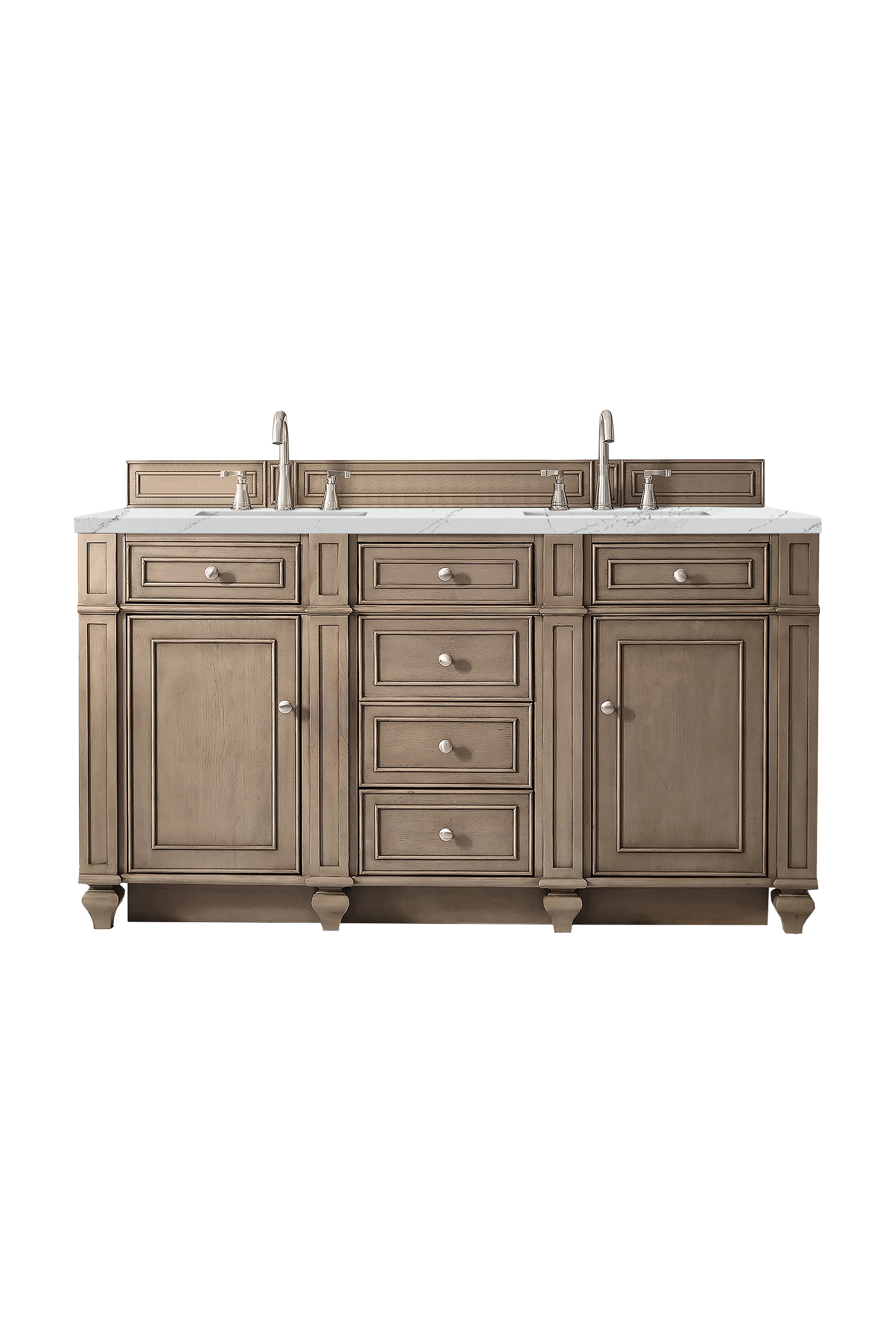 James Martin Bristol 60" Double Vanity in Whitewashed Walnut with 3cm Countertop and FreePower Wireless Charger