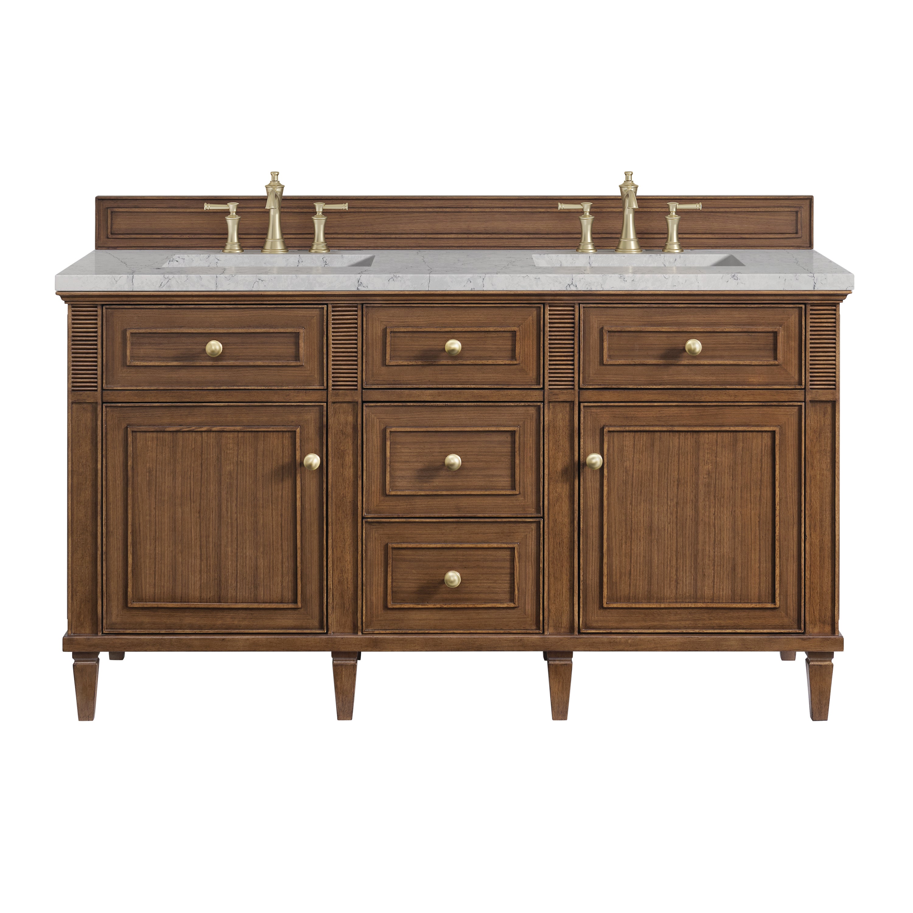 James Martin Lorelai 60" Double Vanity in Mid-Century Walnut with 3cm Countertop and FreePower Wireless Charger