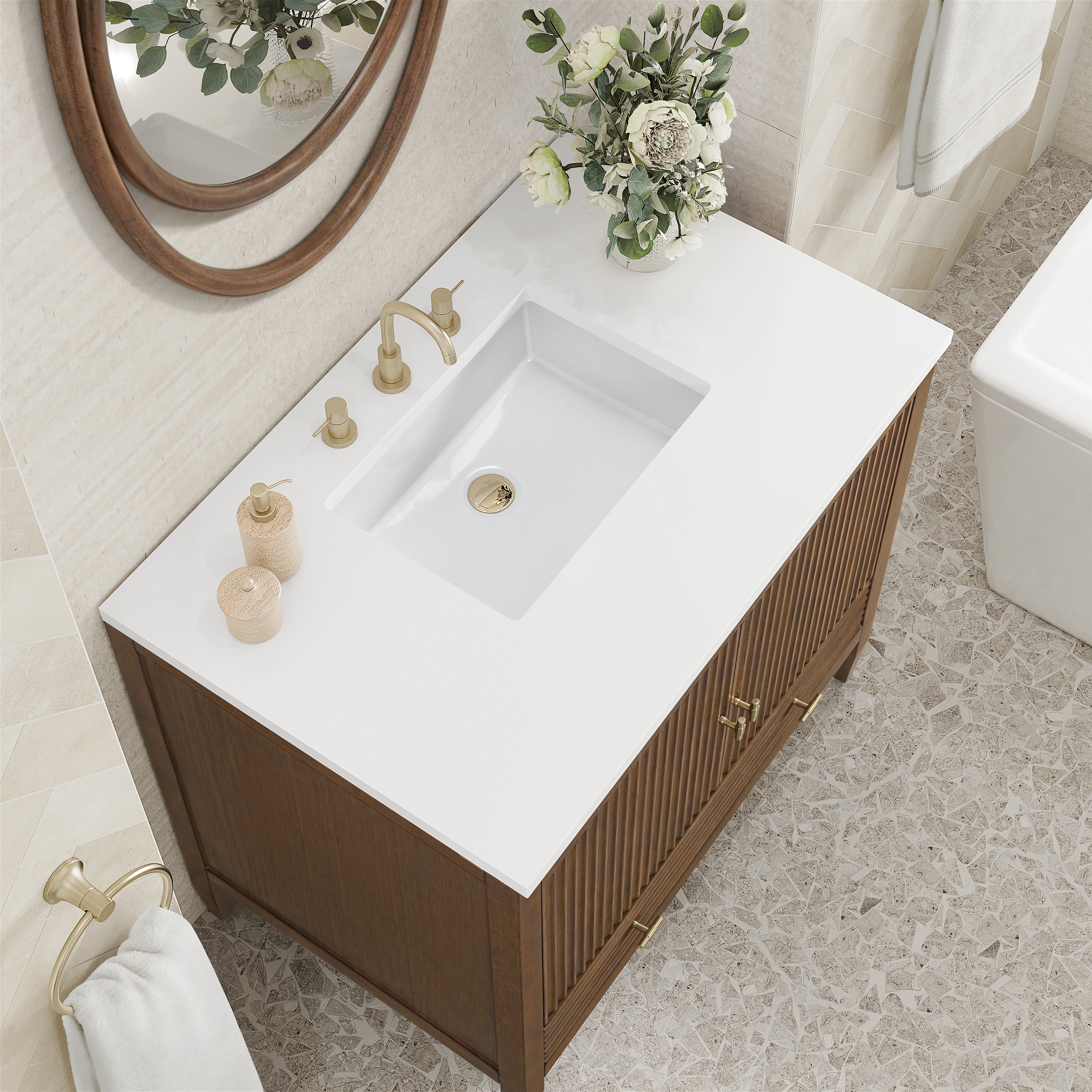 James Martin Myrrin 36" Vanity in Mid Century Walnut with 3cm Countertop