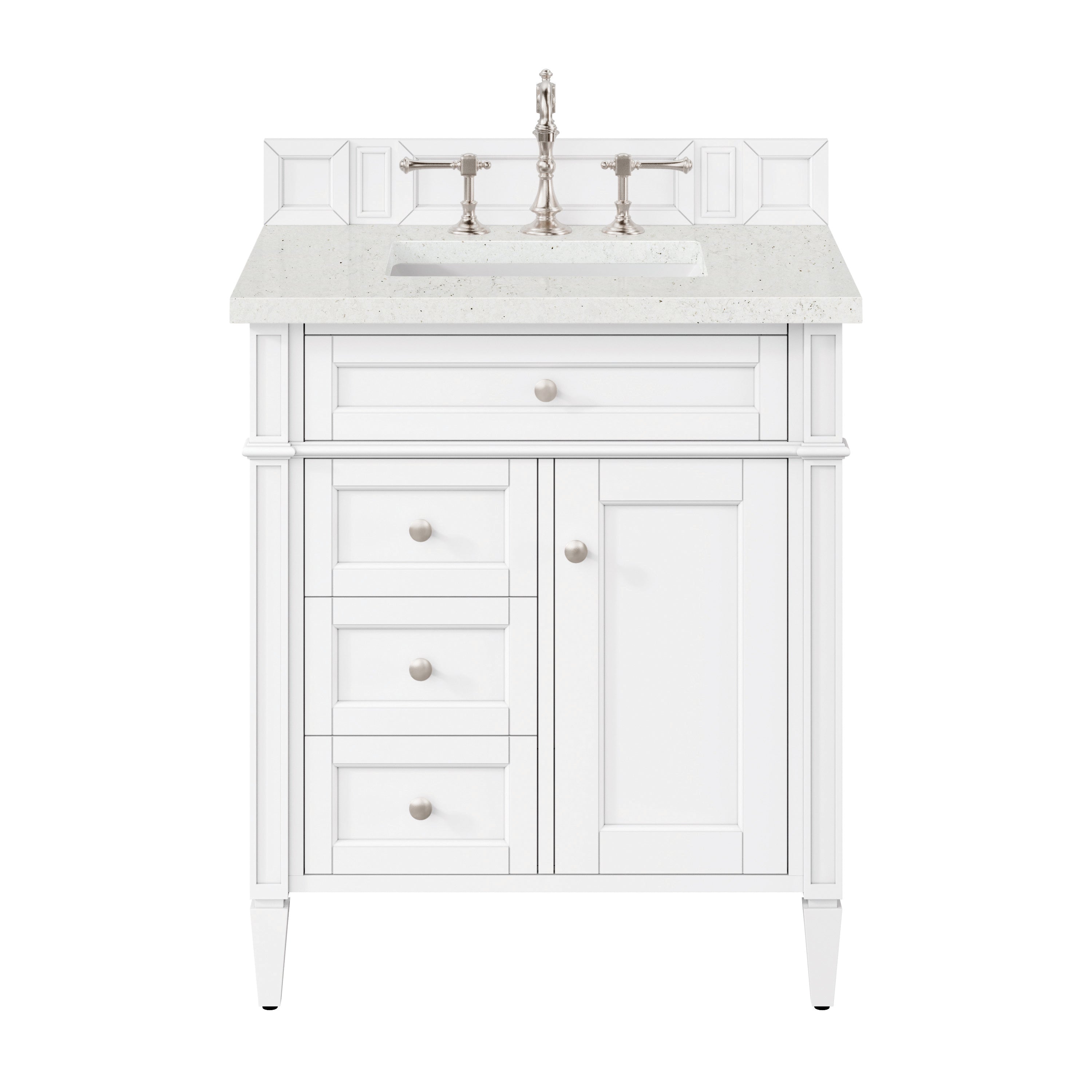 James Martin Brittany 30" Single Vanity in Bright White with 3cm Countertop
