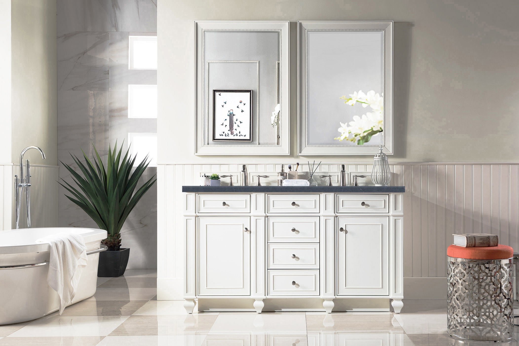 James Martin Bristol 60" Double Vanity in Bright White with 3cm Countertop