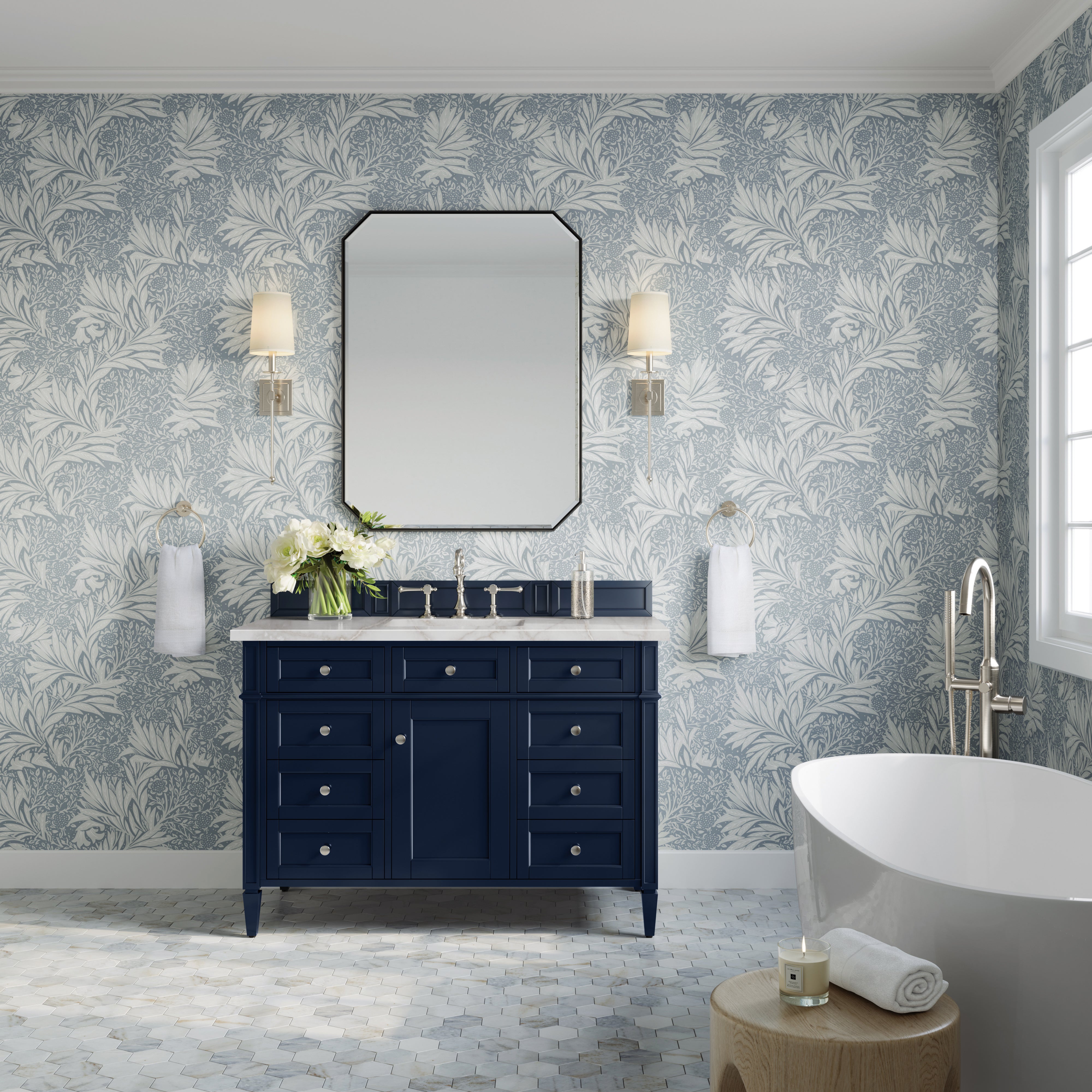 James Martin Brittany 48" Single Vanity in Victory Bleu with 3cm Countertop and FreePower Wireless Charger