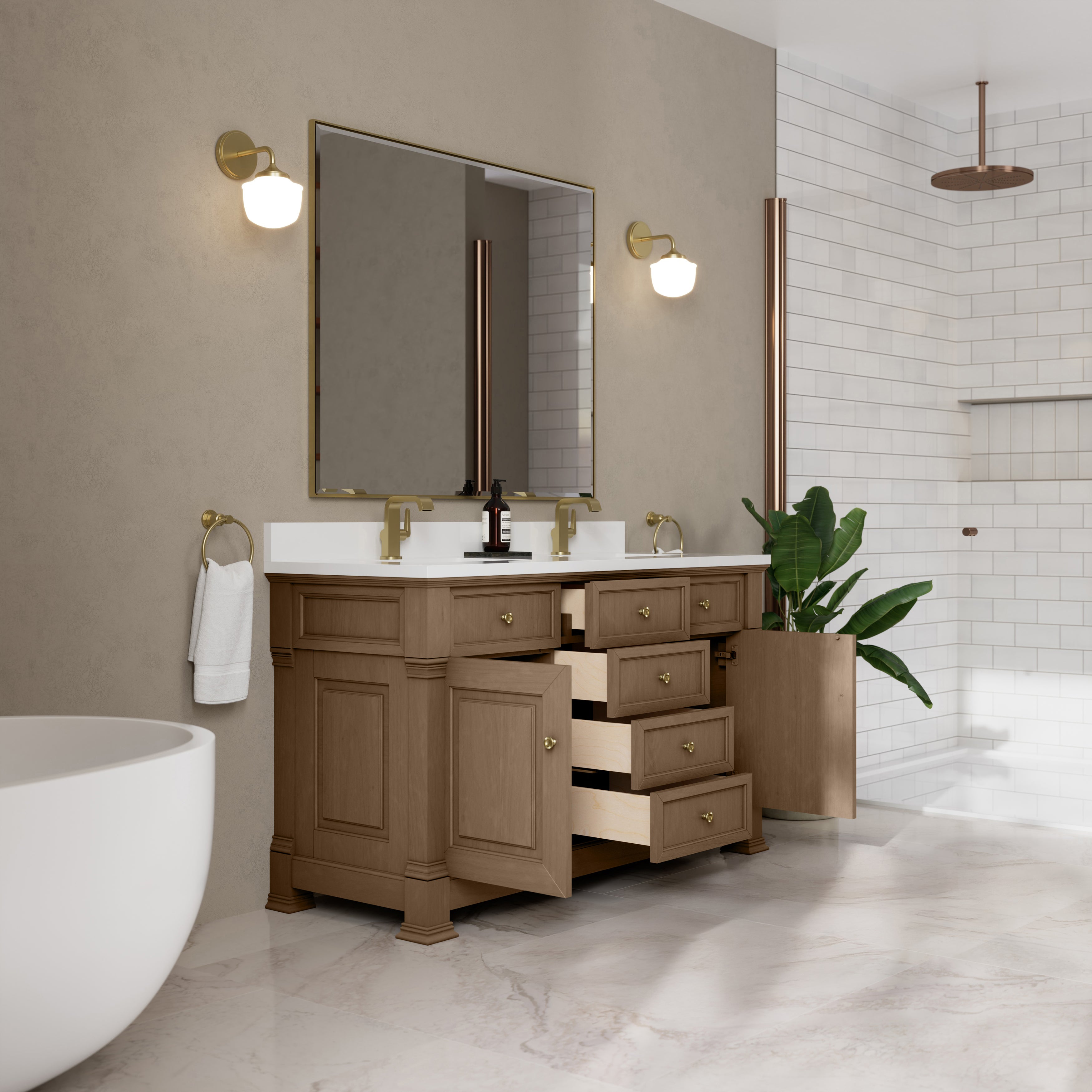 James Martin Brookfield 60" Double Vanity in Pecan with 3cm Countertop