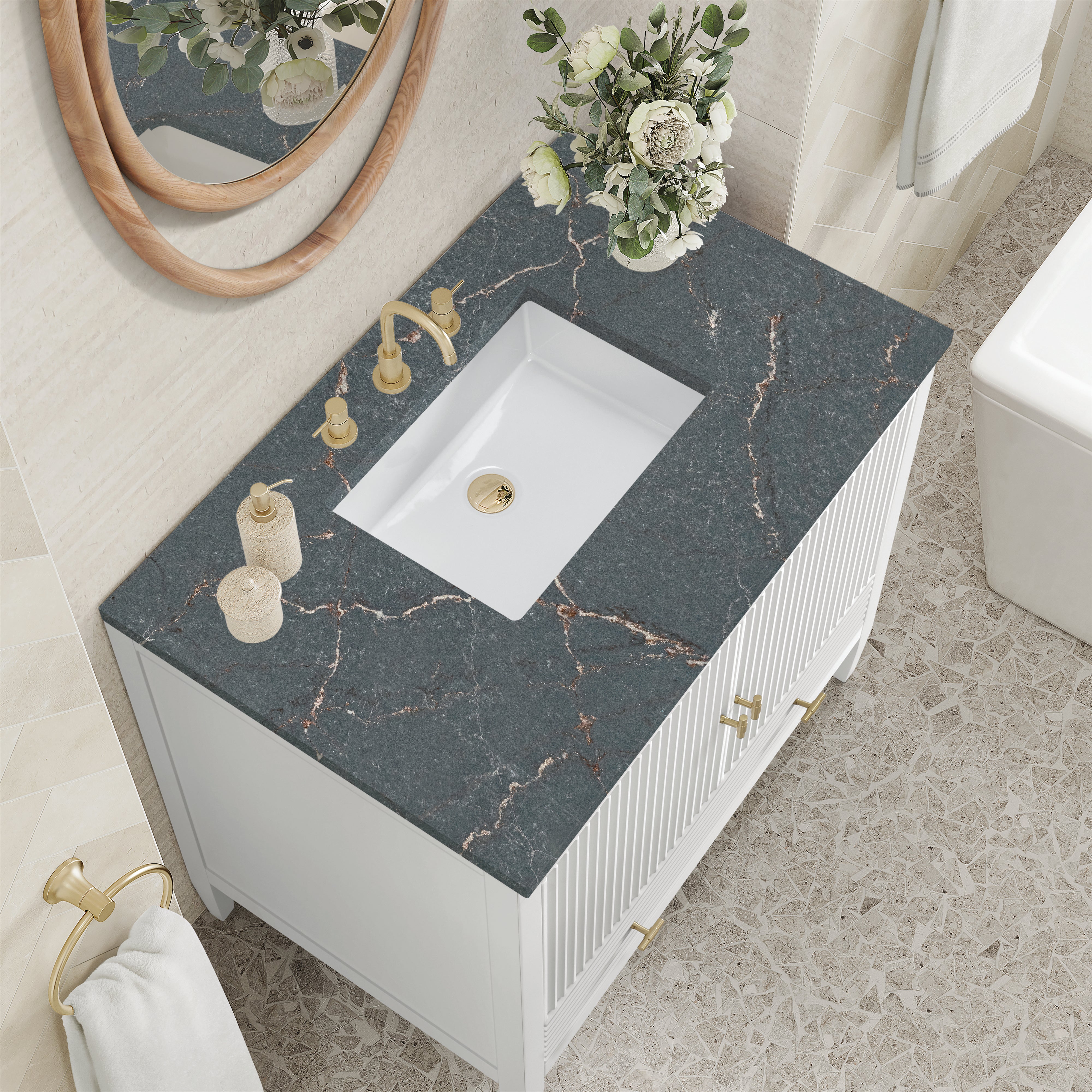 James Martin Myrrin 36" Vanity in Bright White with 3cm Countertop