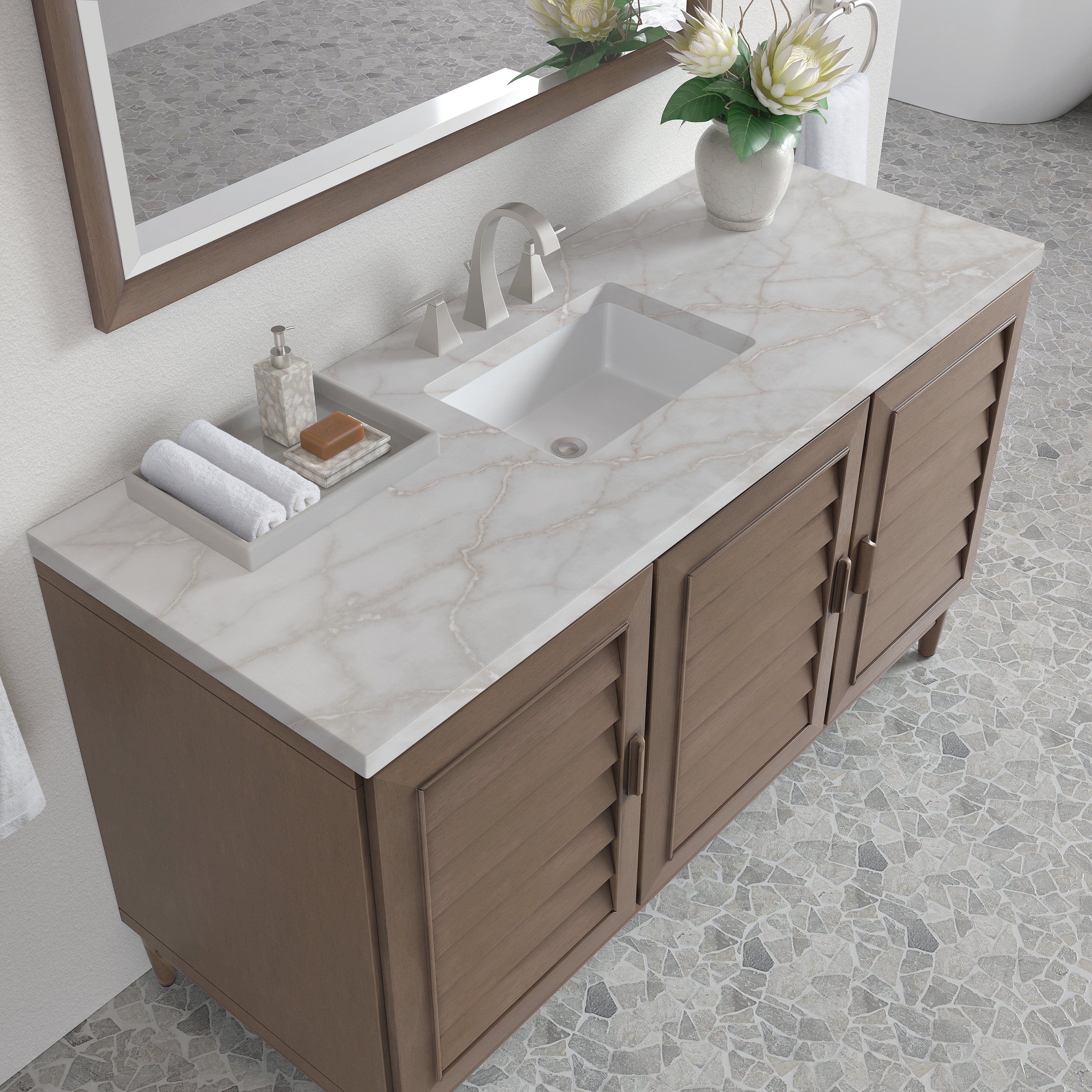 James Martin Portland 60" Single Vanity in Whitewashed Walnut with 3cm Countertop
