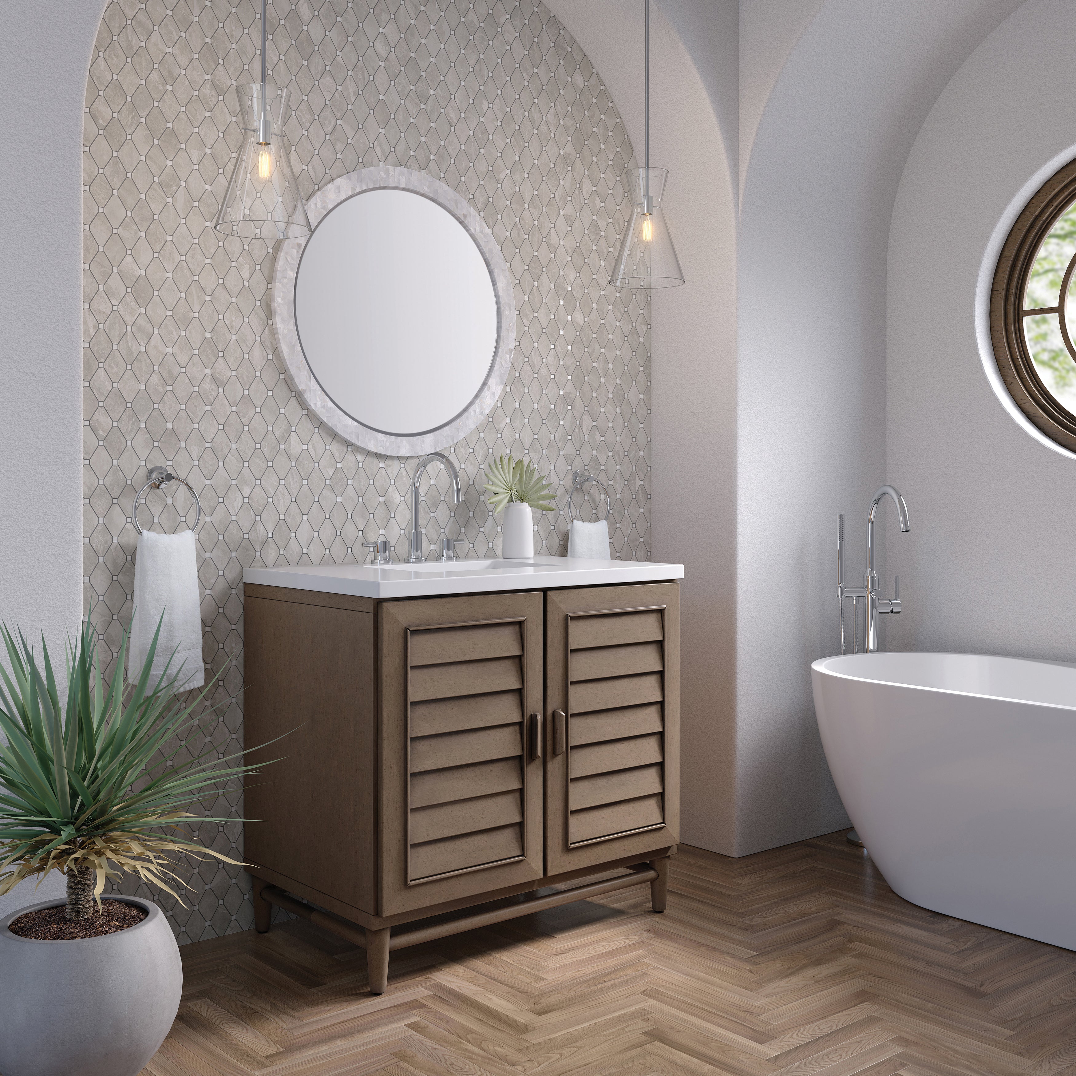 James Martin Portland 36" Single Vanity in Whitewashed Walnut with 3cm Countertop