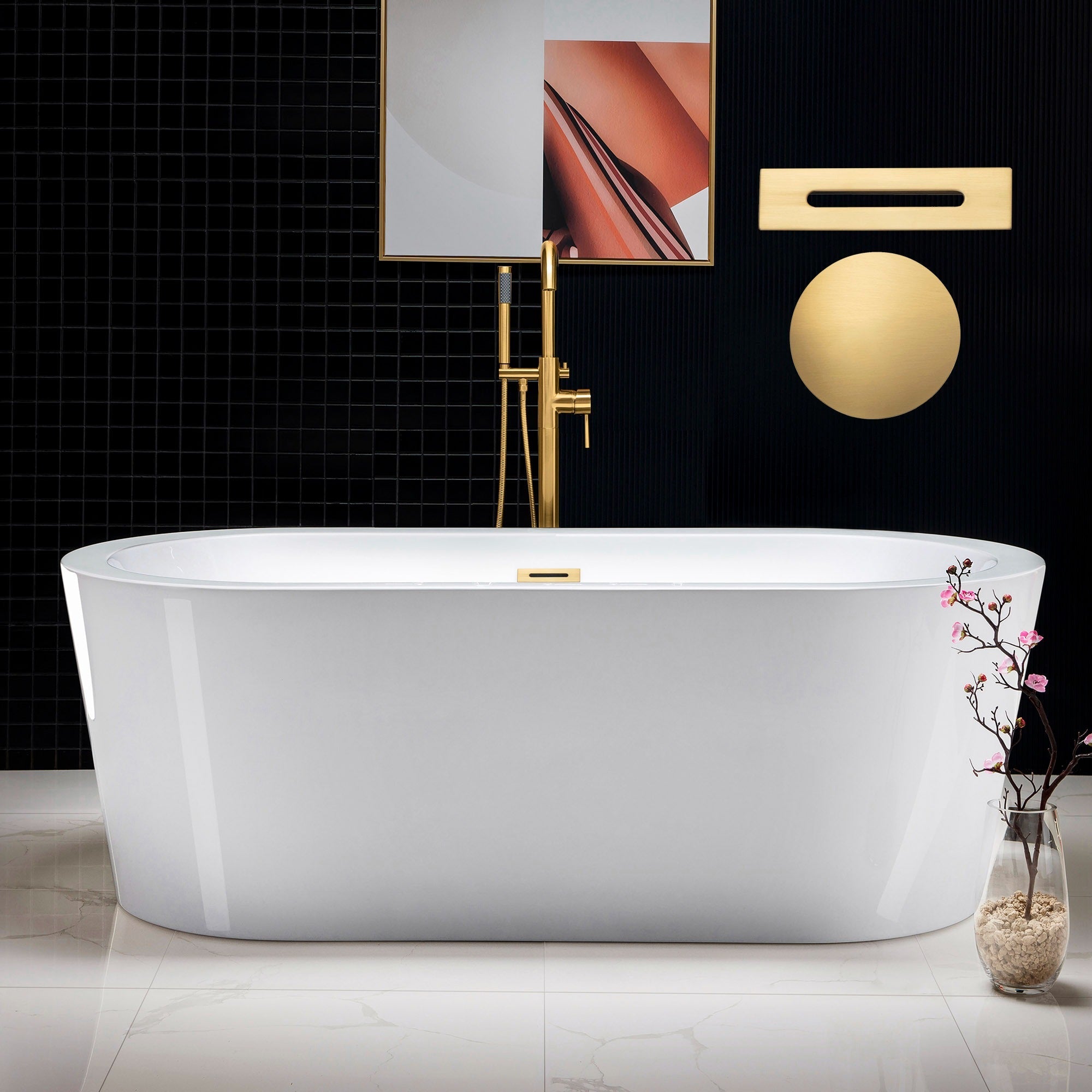 WOODBRIDGE 66" Acrylic Freestanding Bathtub Contemporary Soaking Tub with with Drain & Overflow, B0002