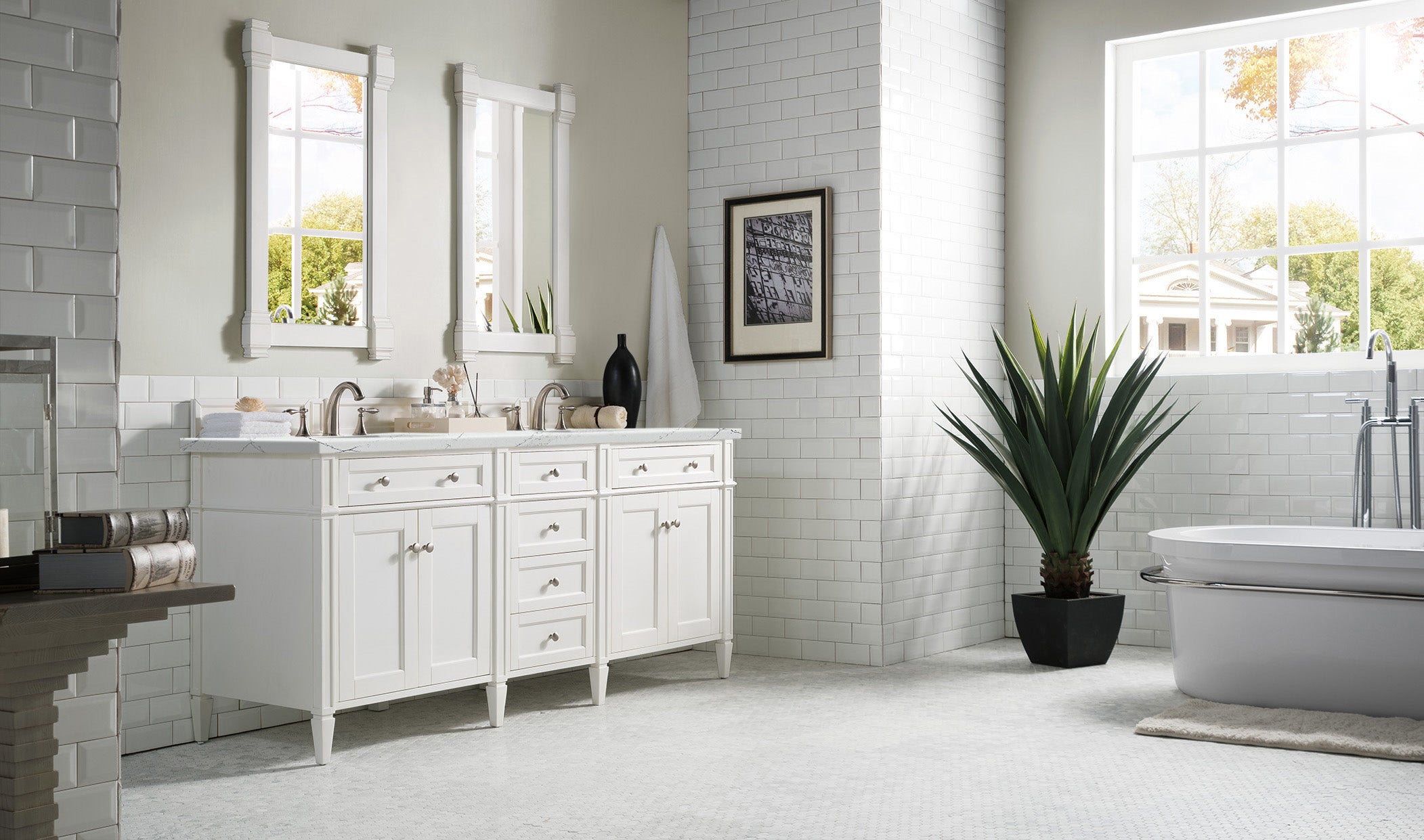 James Martin Brittany 72" Double Vanity in Bright White with 3cm Countertop